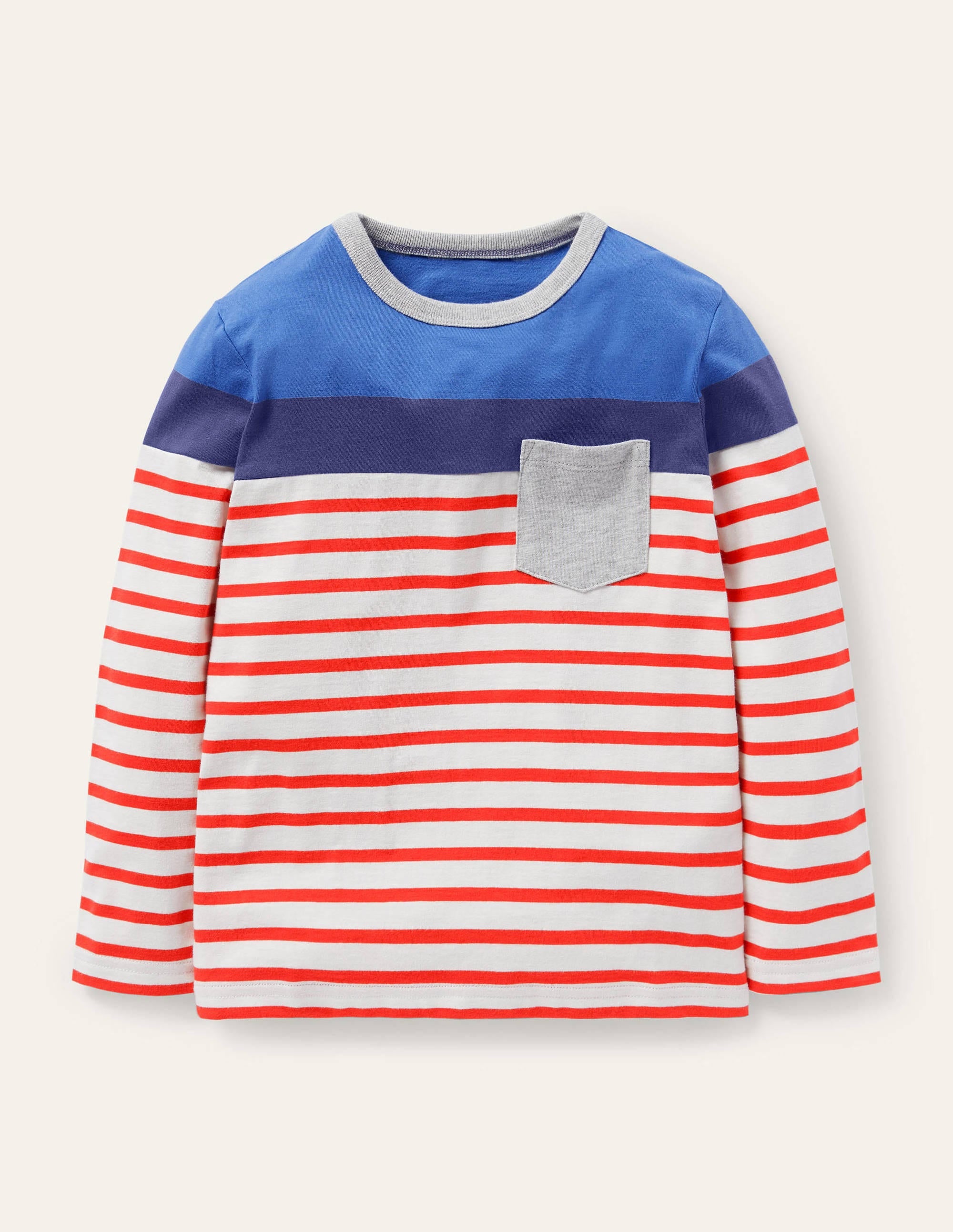 Colourblock Breton T-Shirt-Rocket Red/Elizabethan Blue - Image 1