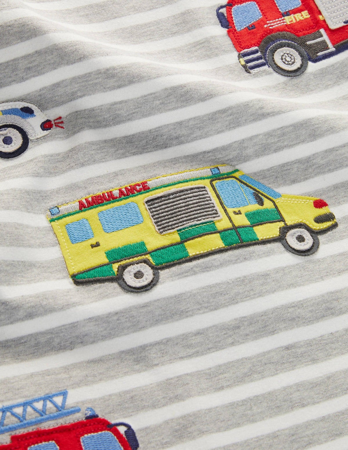 Appliqué Breton T-shirt-Grey Marl/Ivory Vehicles - Image 3