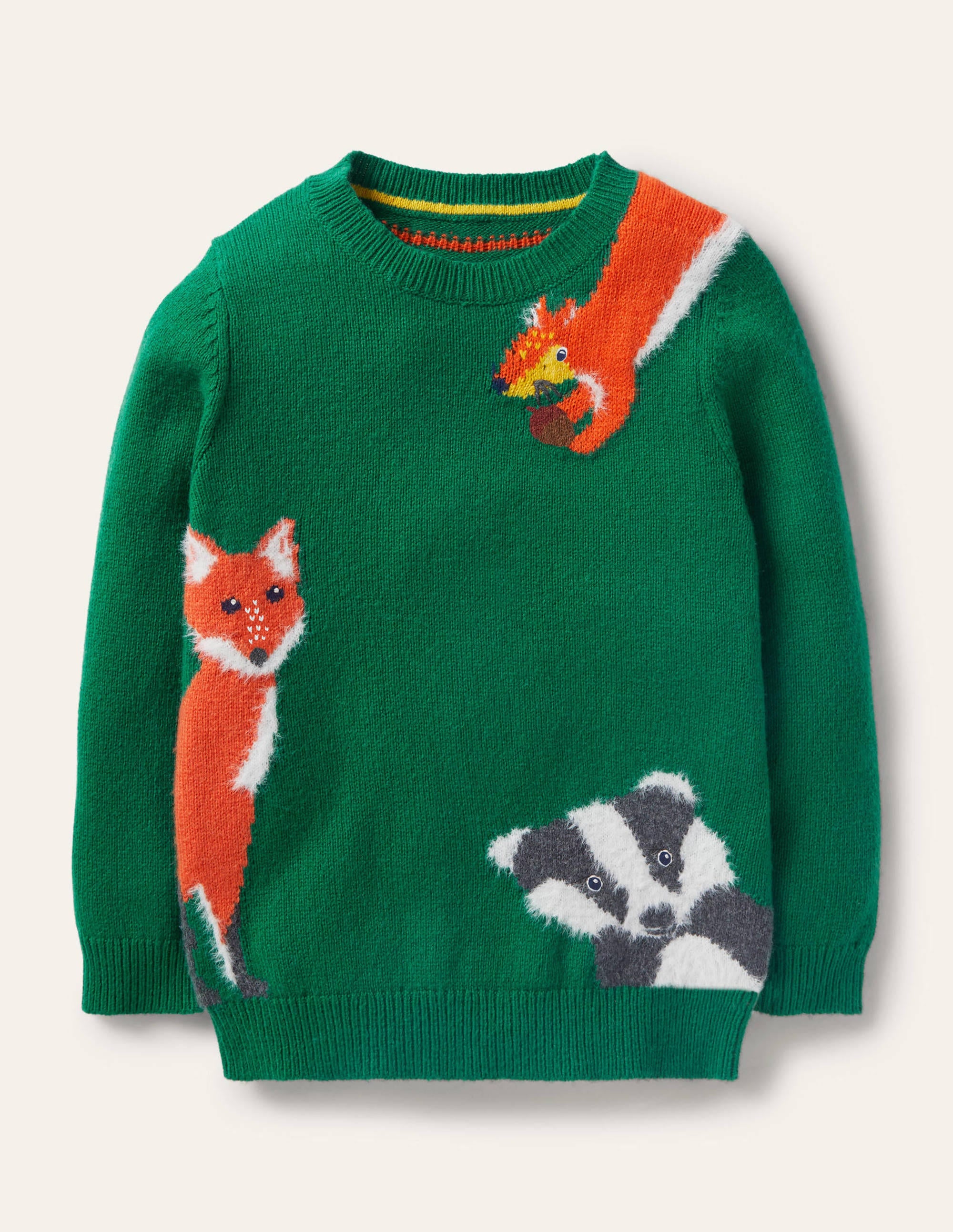 Graphic Crew Jumper-Forest Green Woodland Animals - Image 1