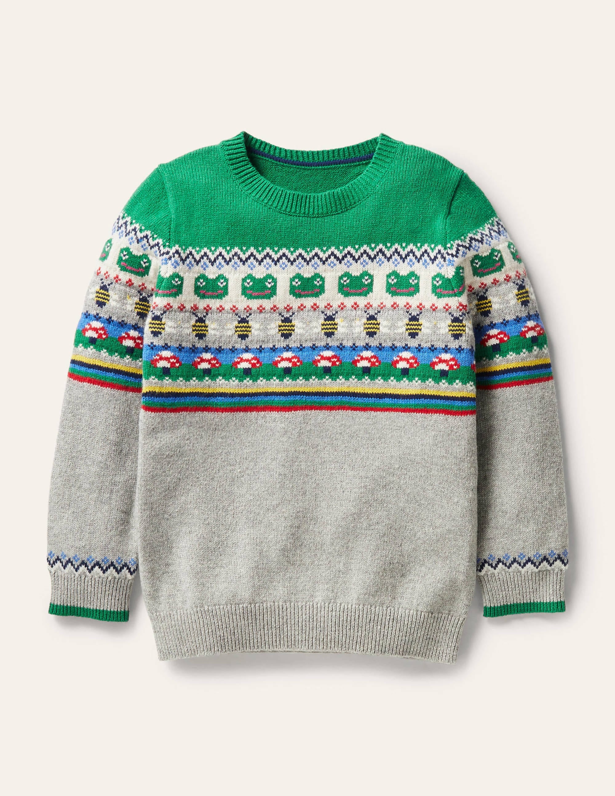 Fair Isle Crew Jumper-Grey Marl/Green Pepper Frog - Image 1