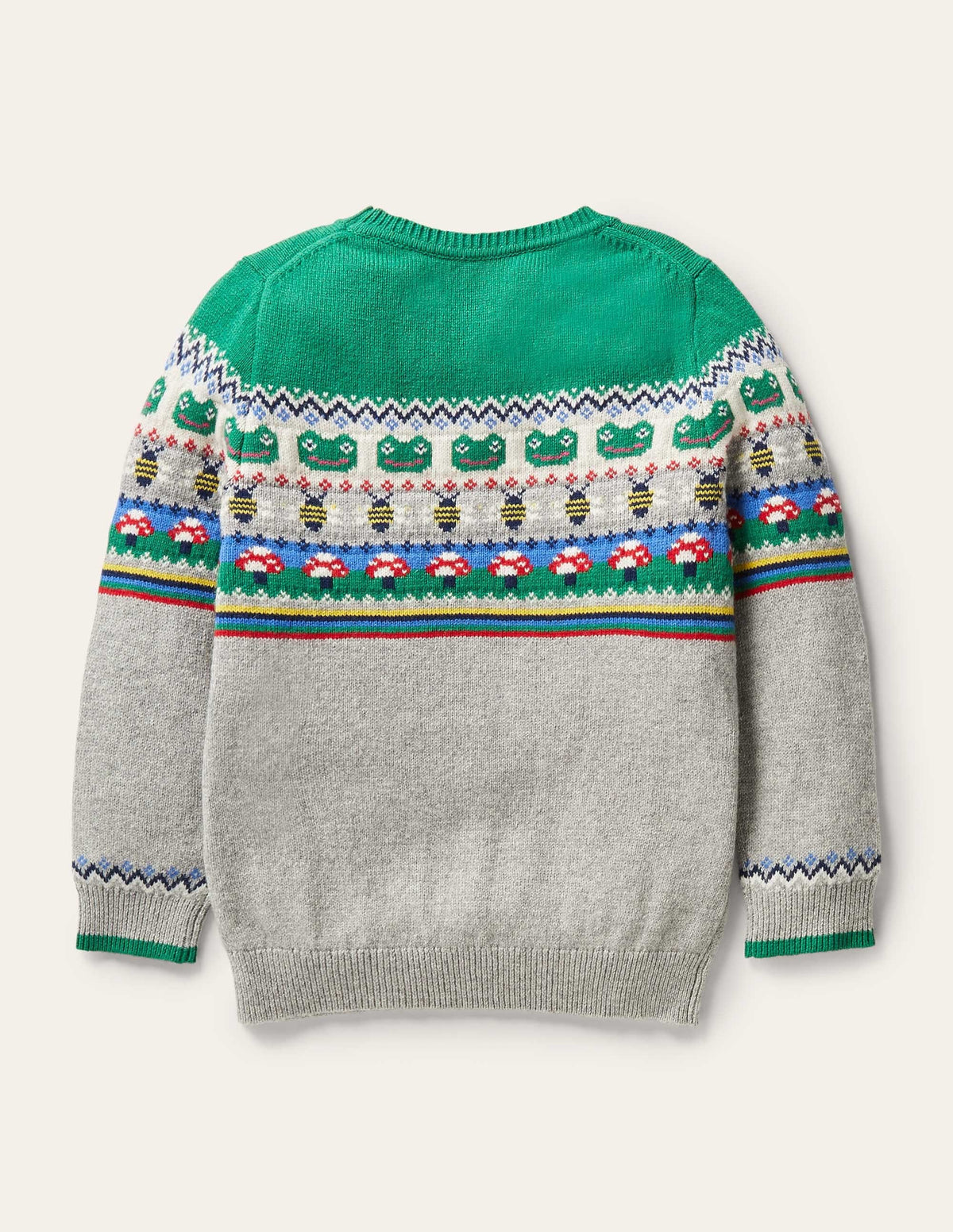 Fair Isle Crew Jumper-Grey Marl/Green Pepper Frog - Image 5