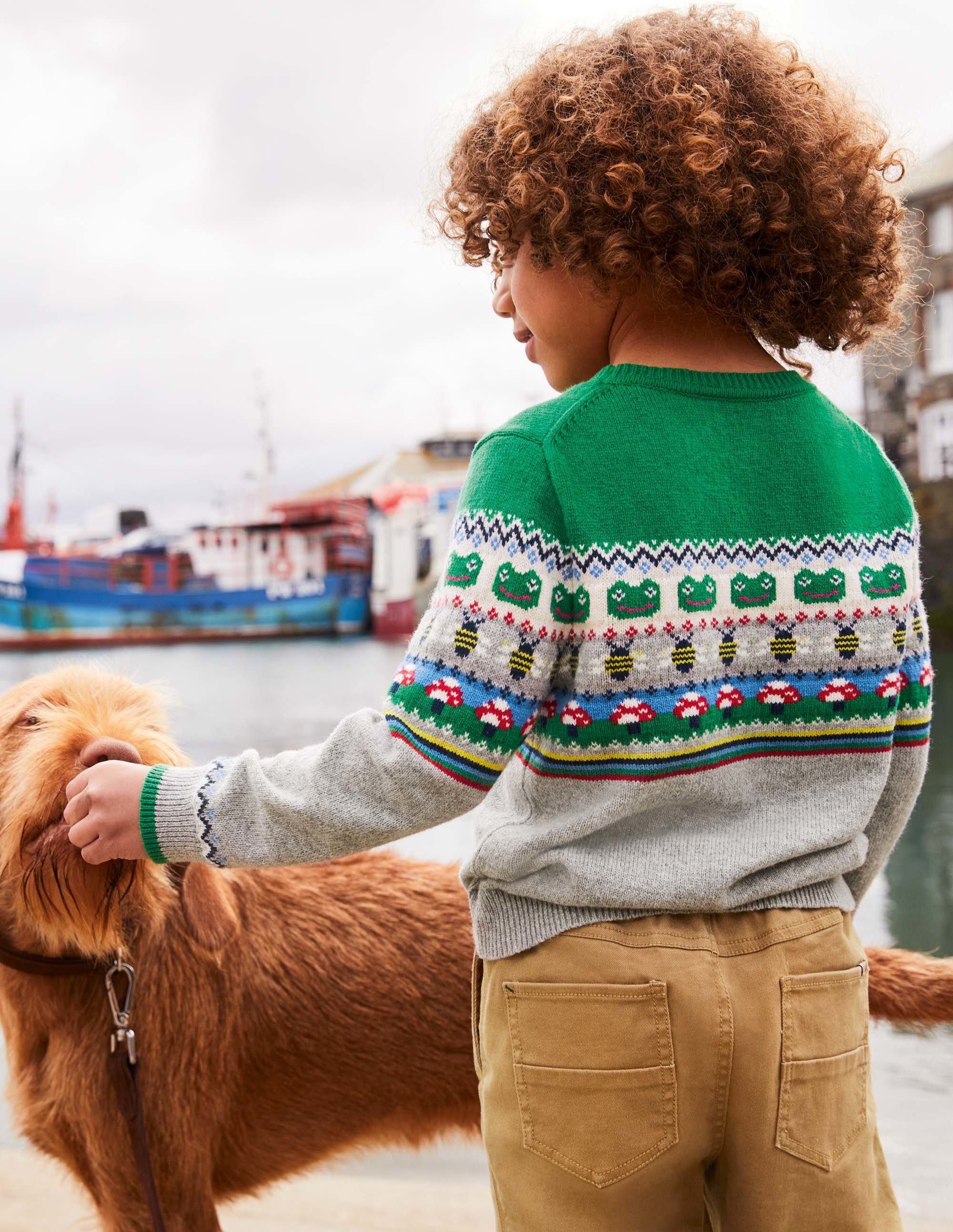 Fair Isle Crew Jumper-Grey Marl/Green Pepper Frog - Image 6