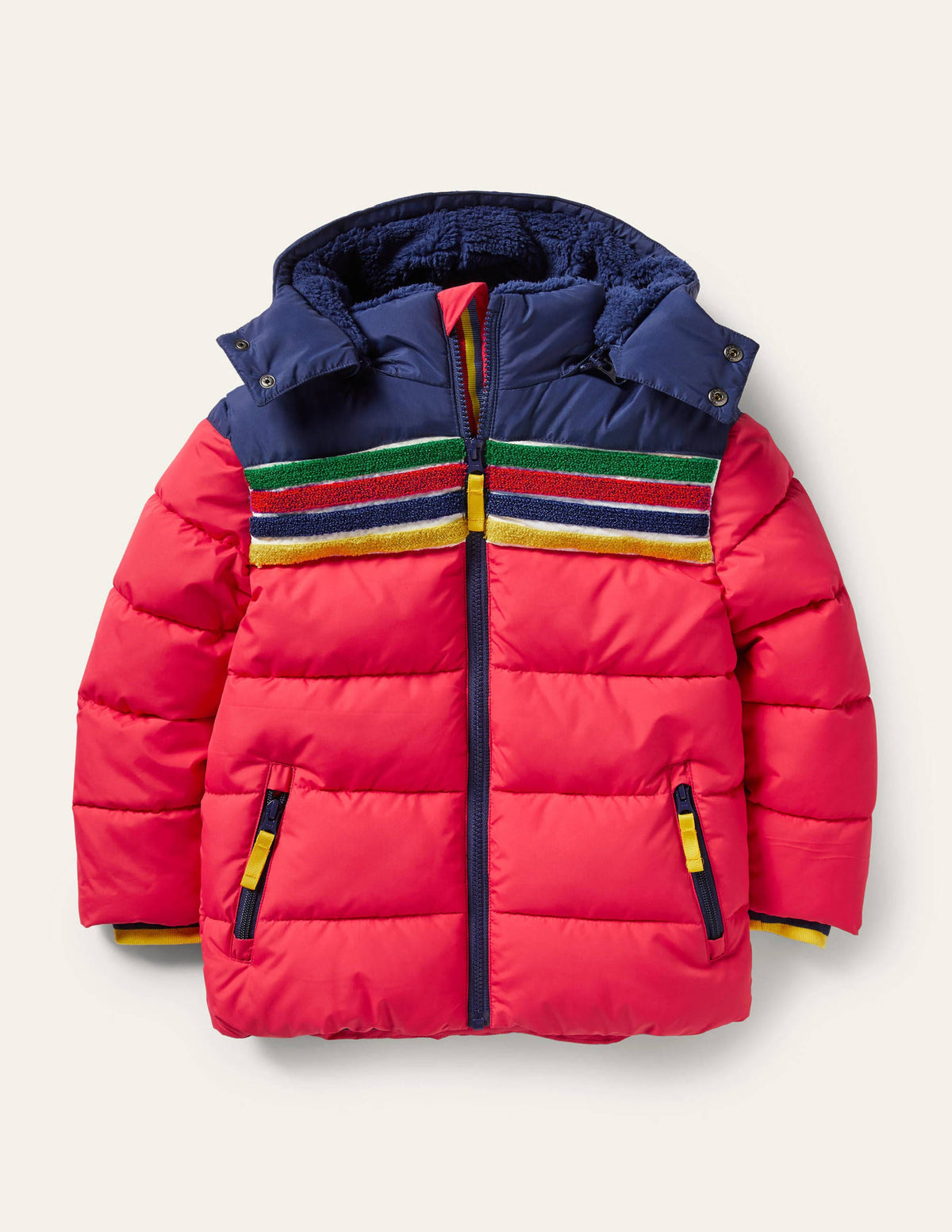 Shower-Resistant Padded Jacket-Rockabilly Red/Navy Rainbow-1