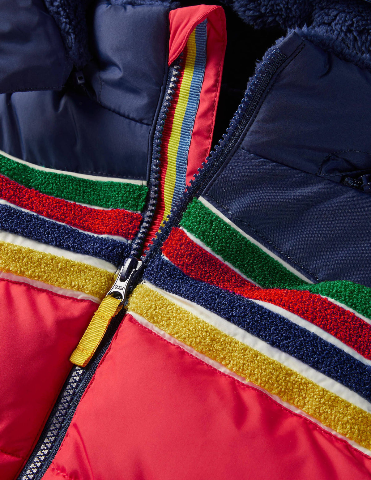 Shower-Resistant Padded Jacket-Rockabilly Red/Navy Rainbow-3