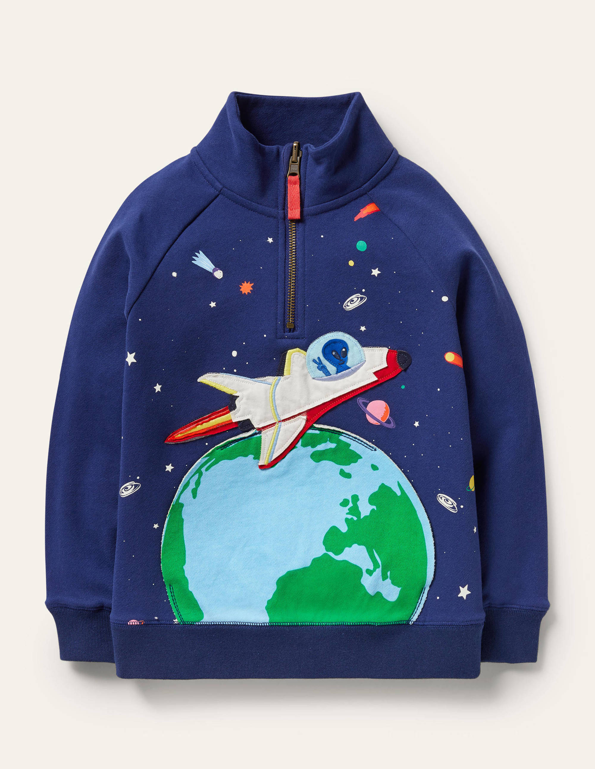 Cosy Appliqué Half-zip Jumper-Starboard Blue Space - Image 1