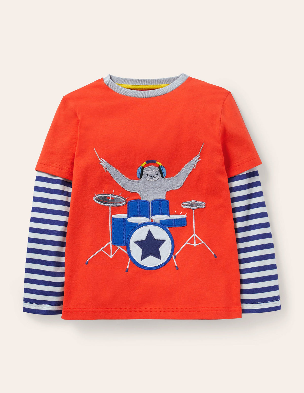 Layered Music Appliqué T-shirt-Rocket Red Sloth-1