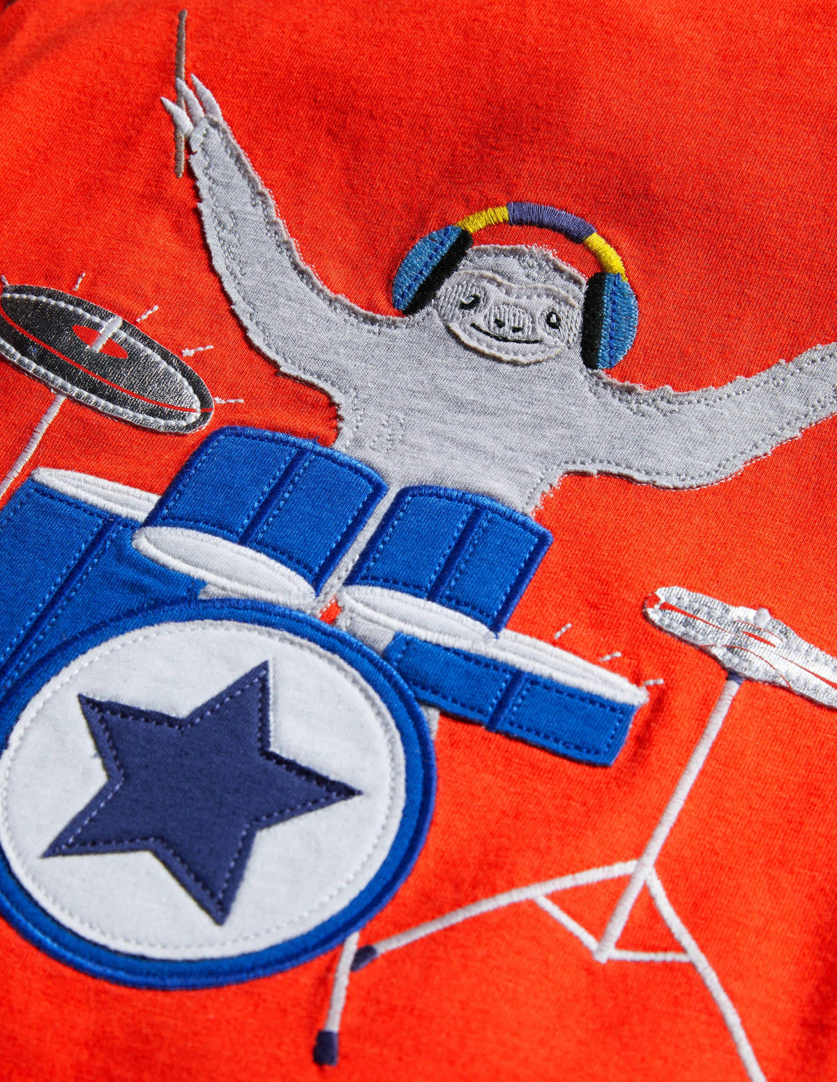 Layered Music Appliqué T-shirt-Rocket Red Sloth-3