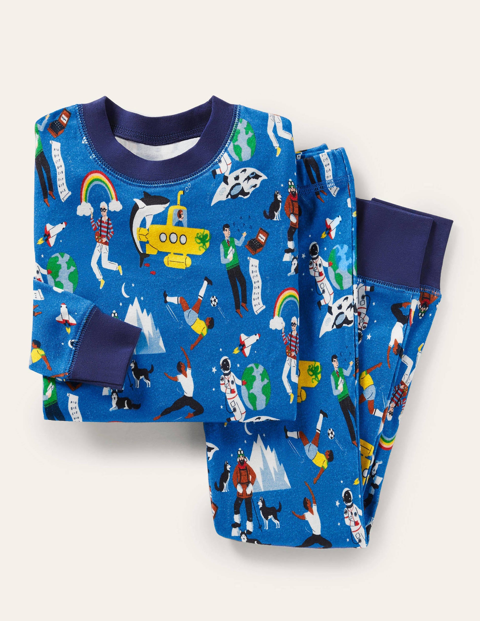 Snug Long John Pyjamas-Moroccan Blue Leaders-1