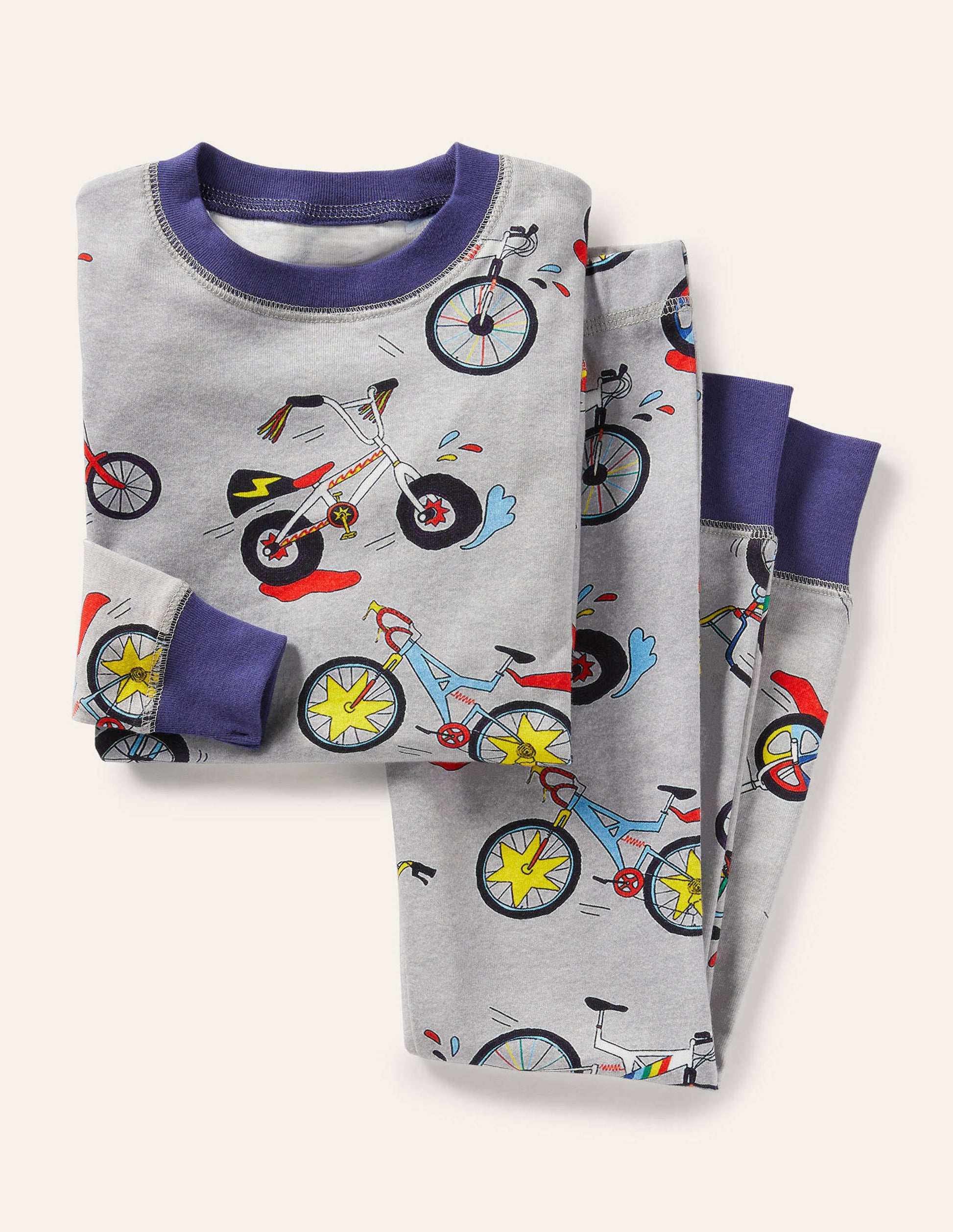 Snug Long John Pyjamas-Grey Marl Bikes-1