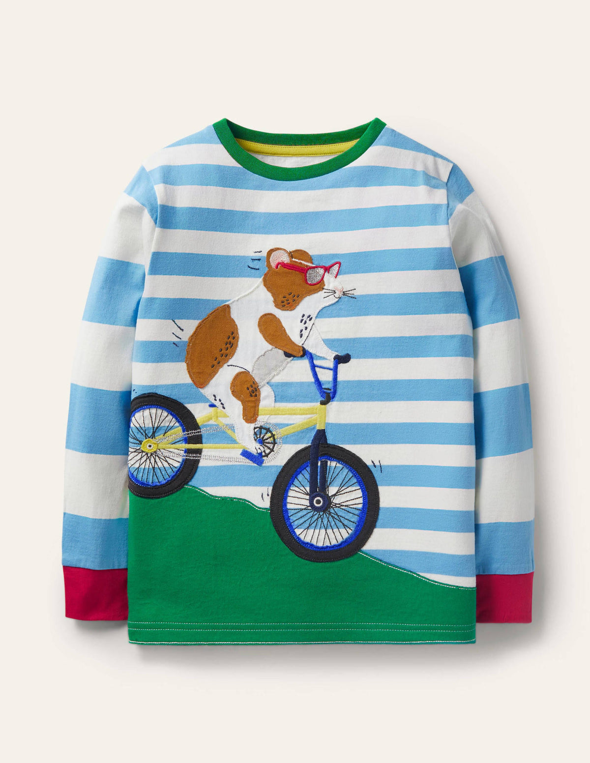 Stripe Animal Appliqué T-shirt-Surfboard Blue/Ivory Guinea-1