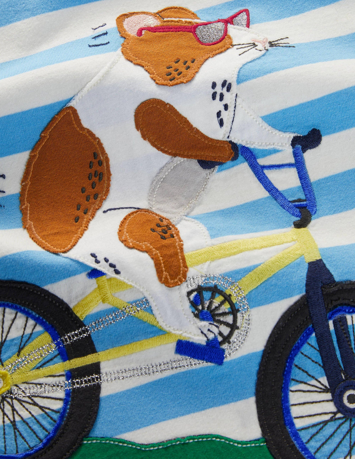 Stripe Animal Appliqué T-shirt-Surfboard Blue/Ivory Guinea-3