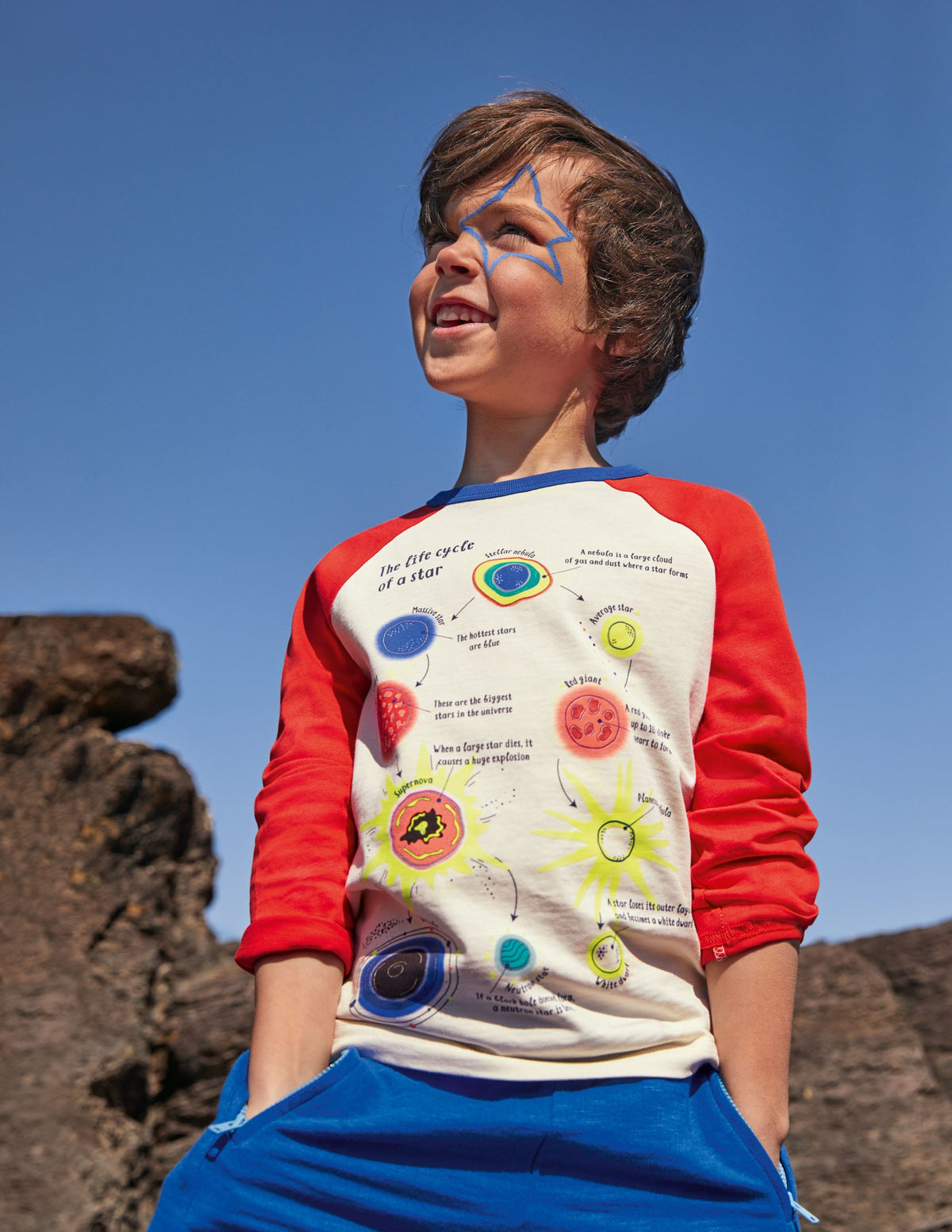 Glowing Space Raglan T-shirt-Rocket Red/Ivory Planets-5