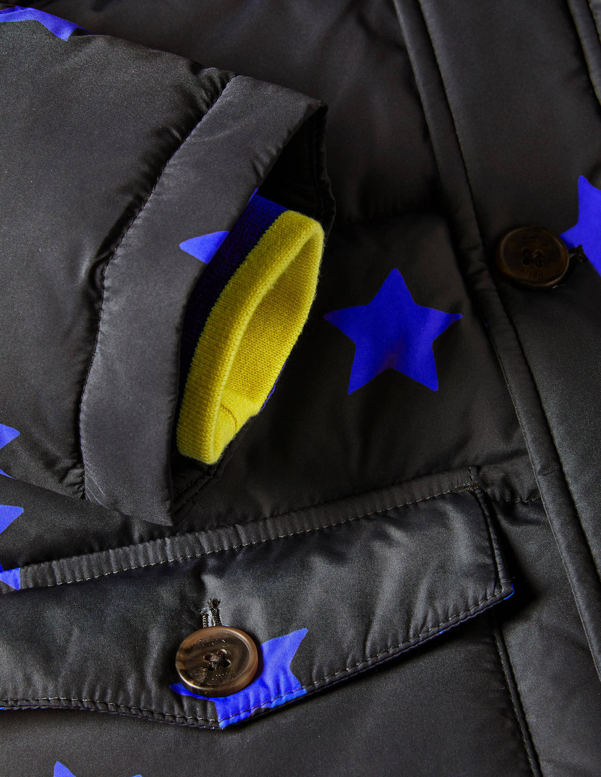 Longline Padded Jacket-Soot Grey/Brilliant Blue Star-2
