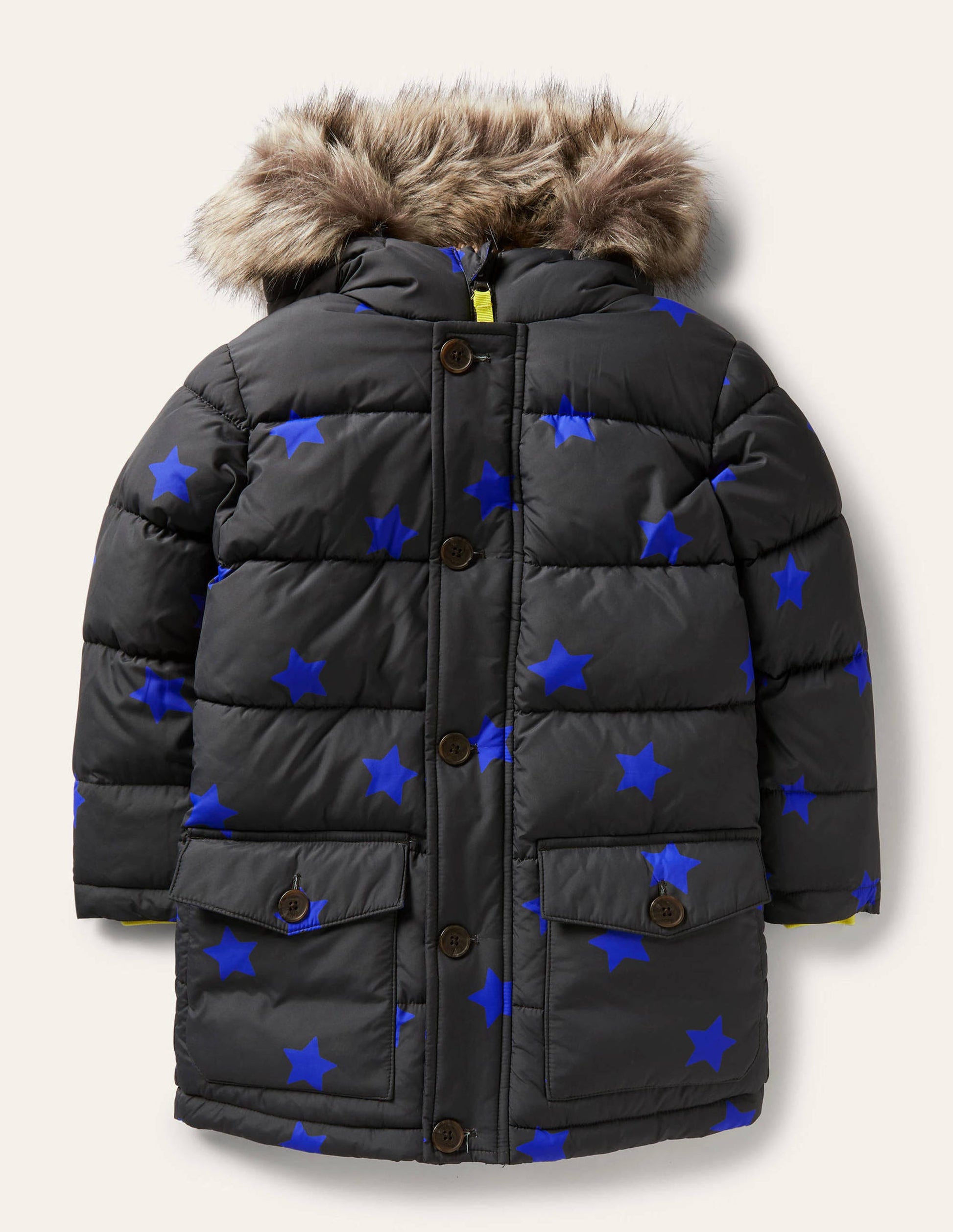Longline Padded Jacket-Soot Grey/Brilliant Blue Star-1