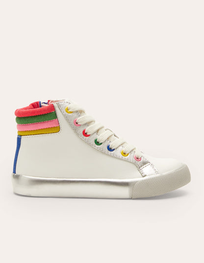 Leather High Top Trainers-White Rainbow-2
