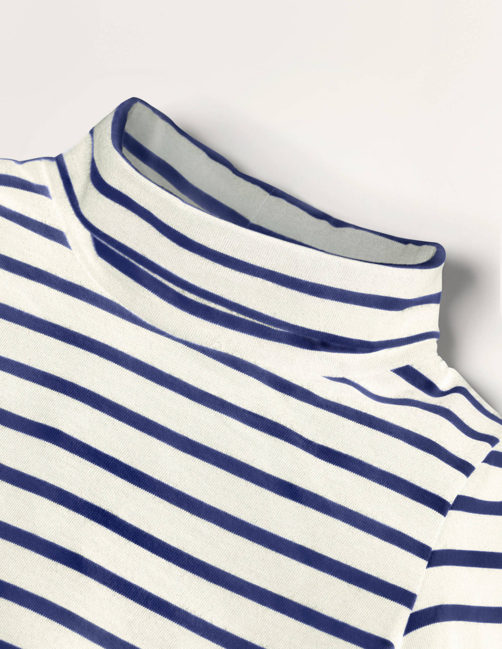 Roll Neck Supersoft T-shirt-Ivory/ Starboard Blue - Image 4