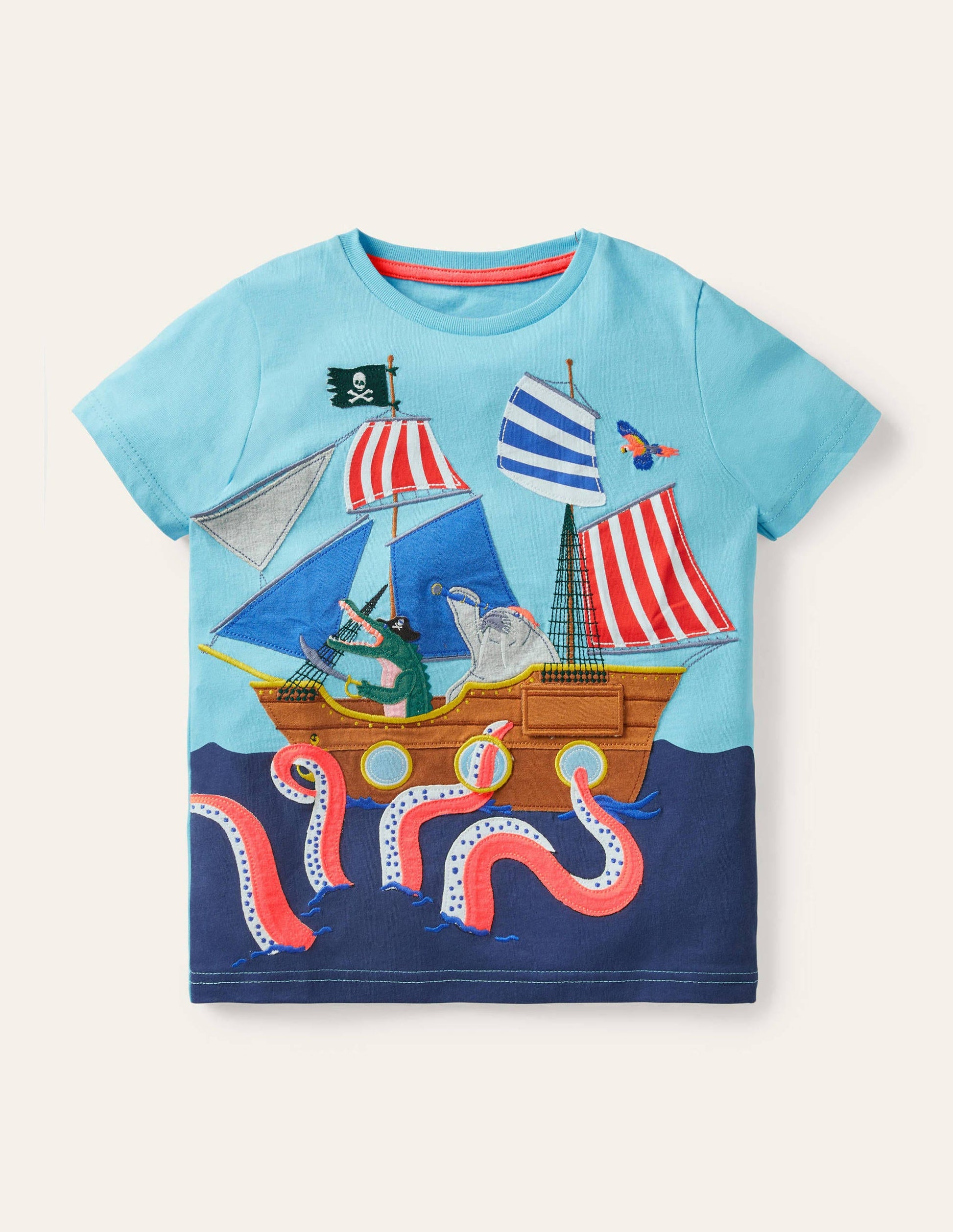 Lift-the-flap Beach T-shirt-Aqua Blue Pirate Ship-1