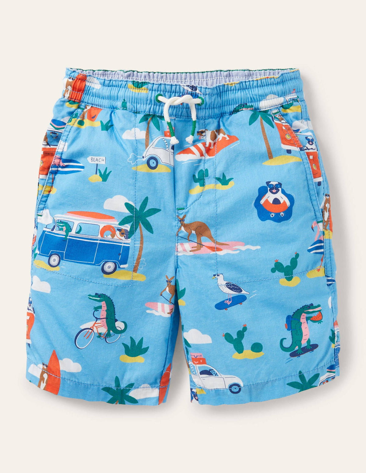 Pull-on Drawstring Shorts-Surfboard Blue Transport-1