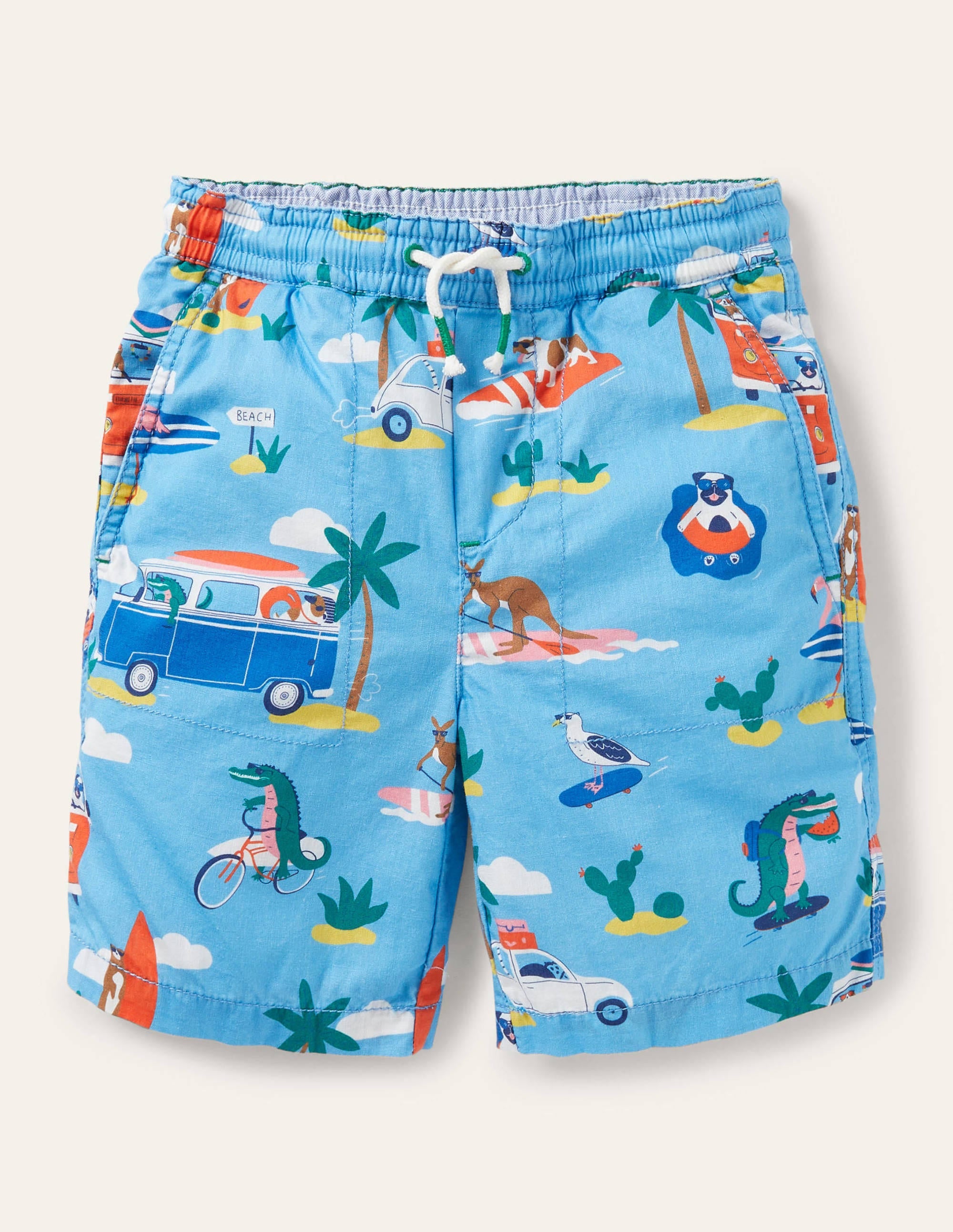 Pull-on Drawstring Shorts-Surfboard Blue Transport - Image 1