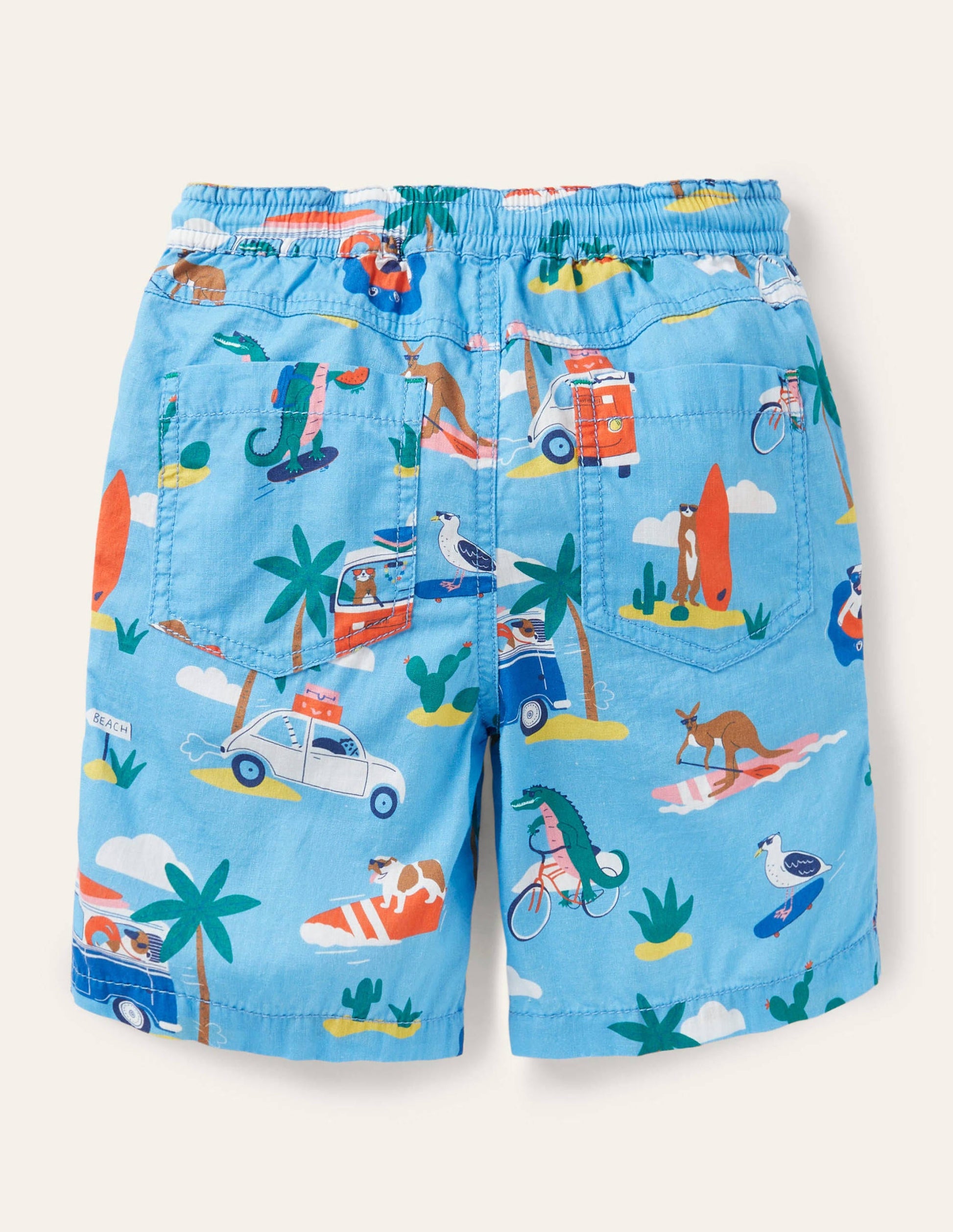 Pull-on Drawstring Shorts-Surfboard Blue Transport-2