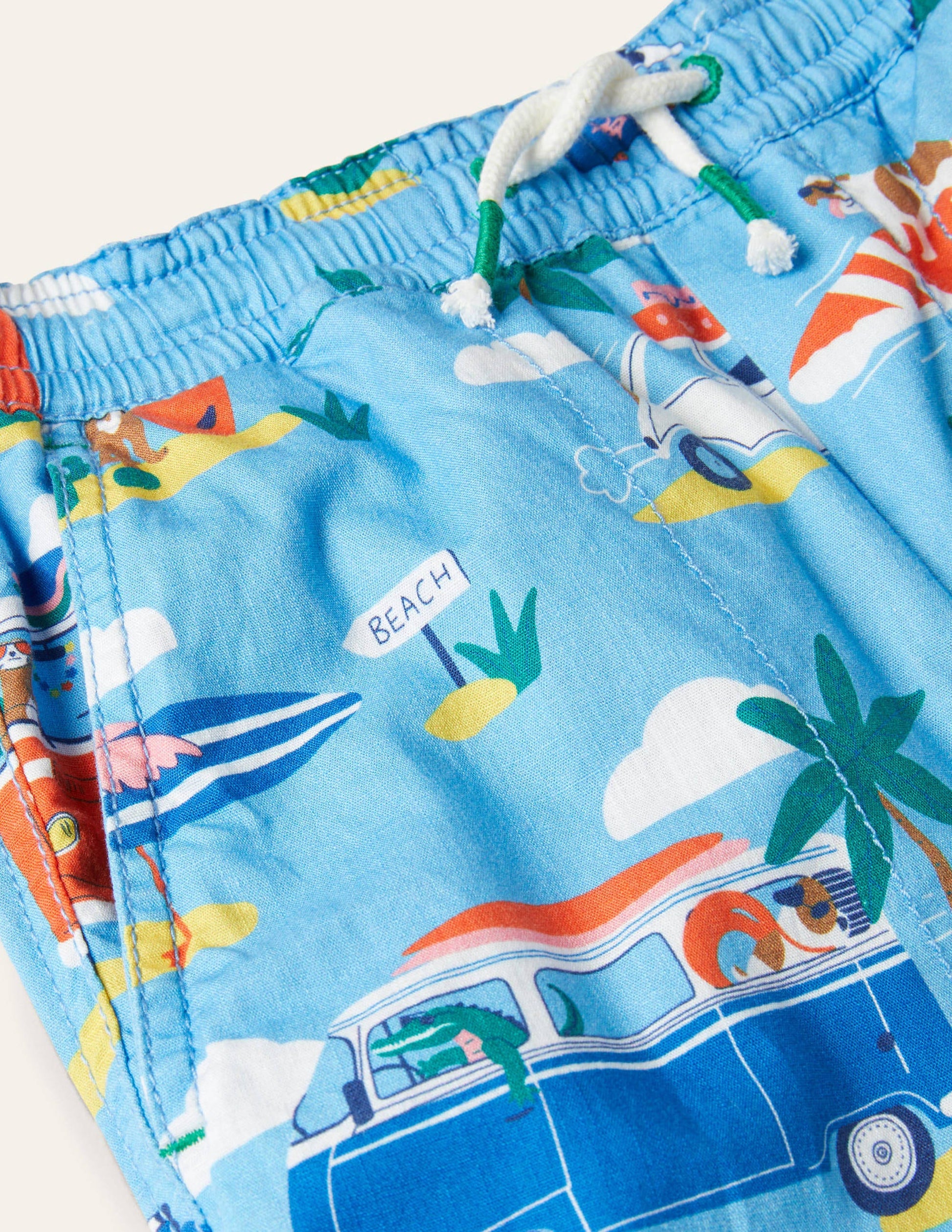 Pull-on Drawstring Shorts-Surfboard Blue Transport-3