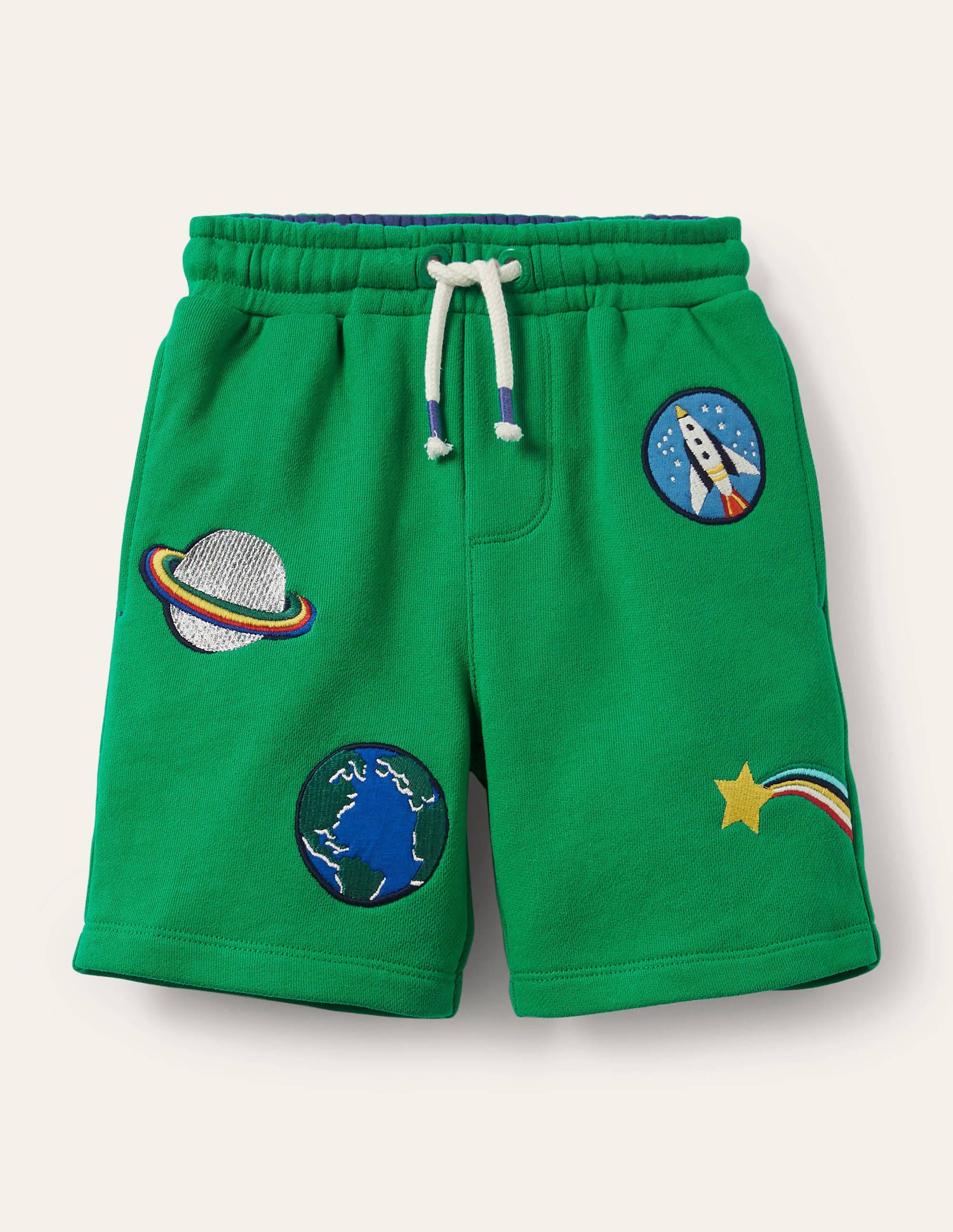 Appliqué Sweatshorts-Sapling Green Space Badges - Image 1