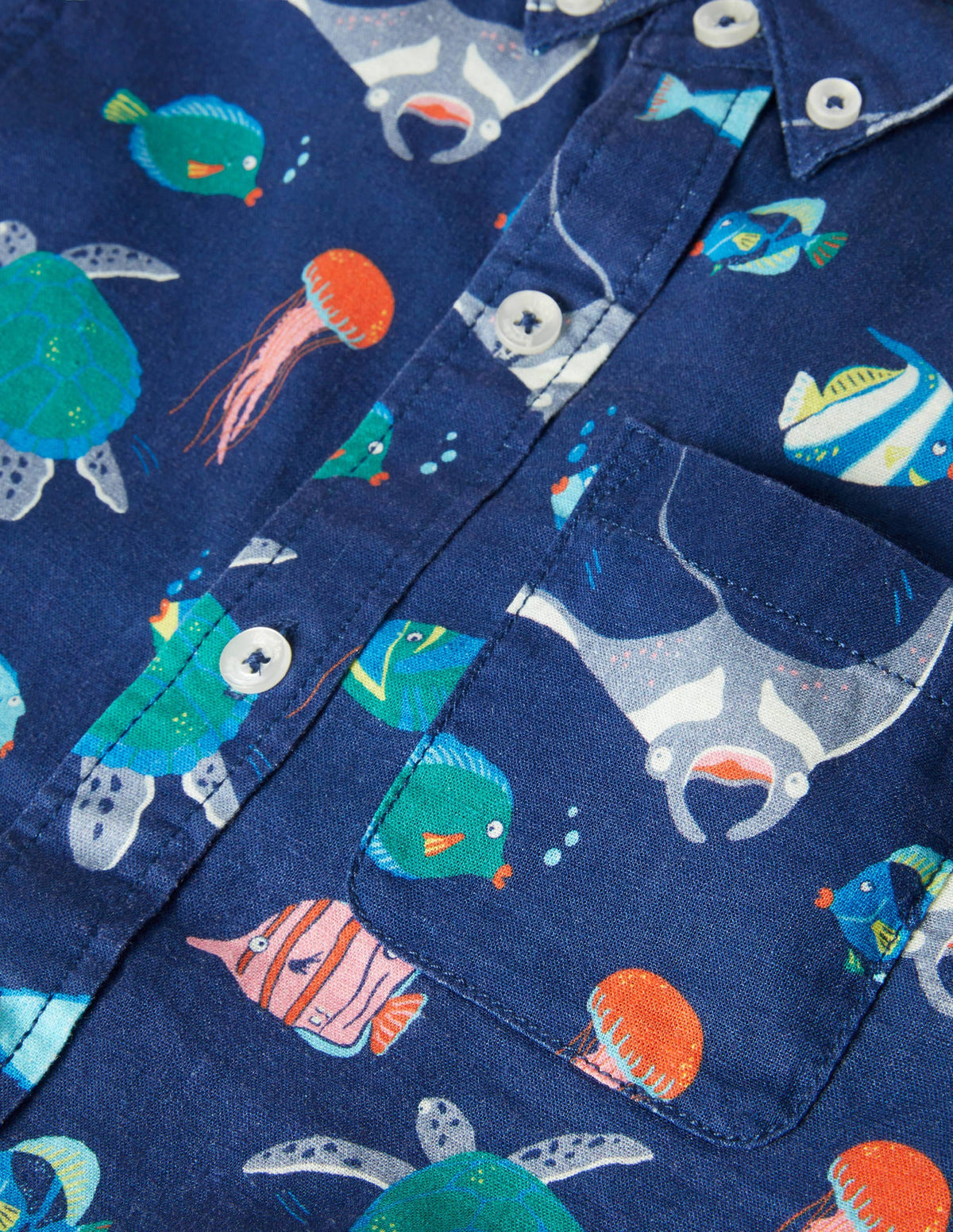 Cotton Linen Shirt-College Navy Under-the-sea - Image 3