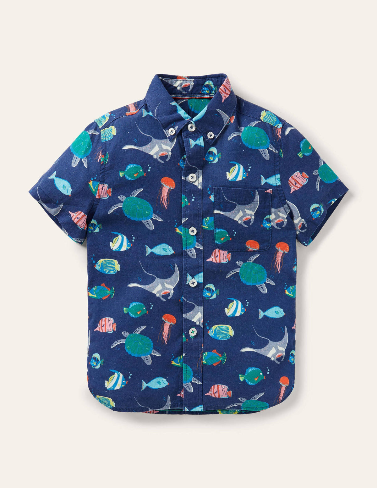 Cotton Linen Shirt-College Navy Under-the-sea-1