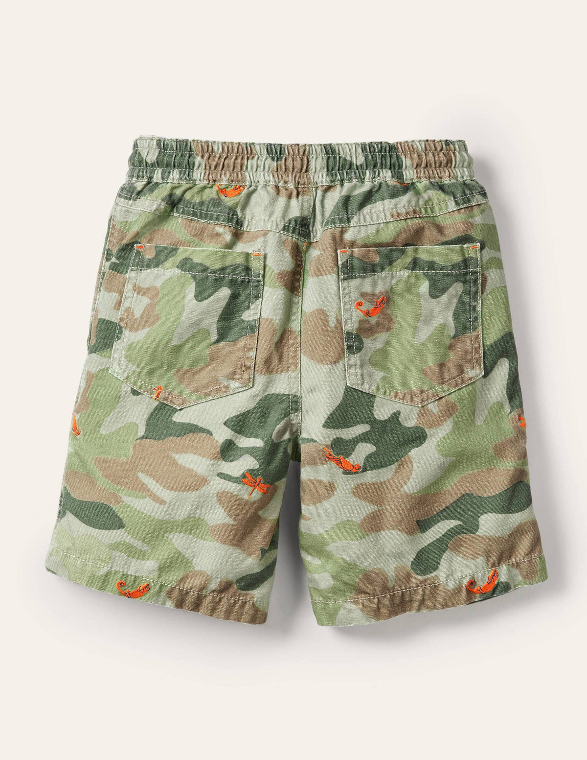 Pull-on Drawstring Shorts-Green Camouflage Animals-2