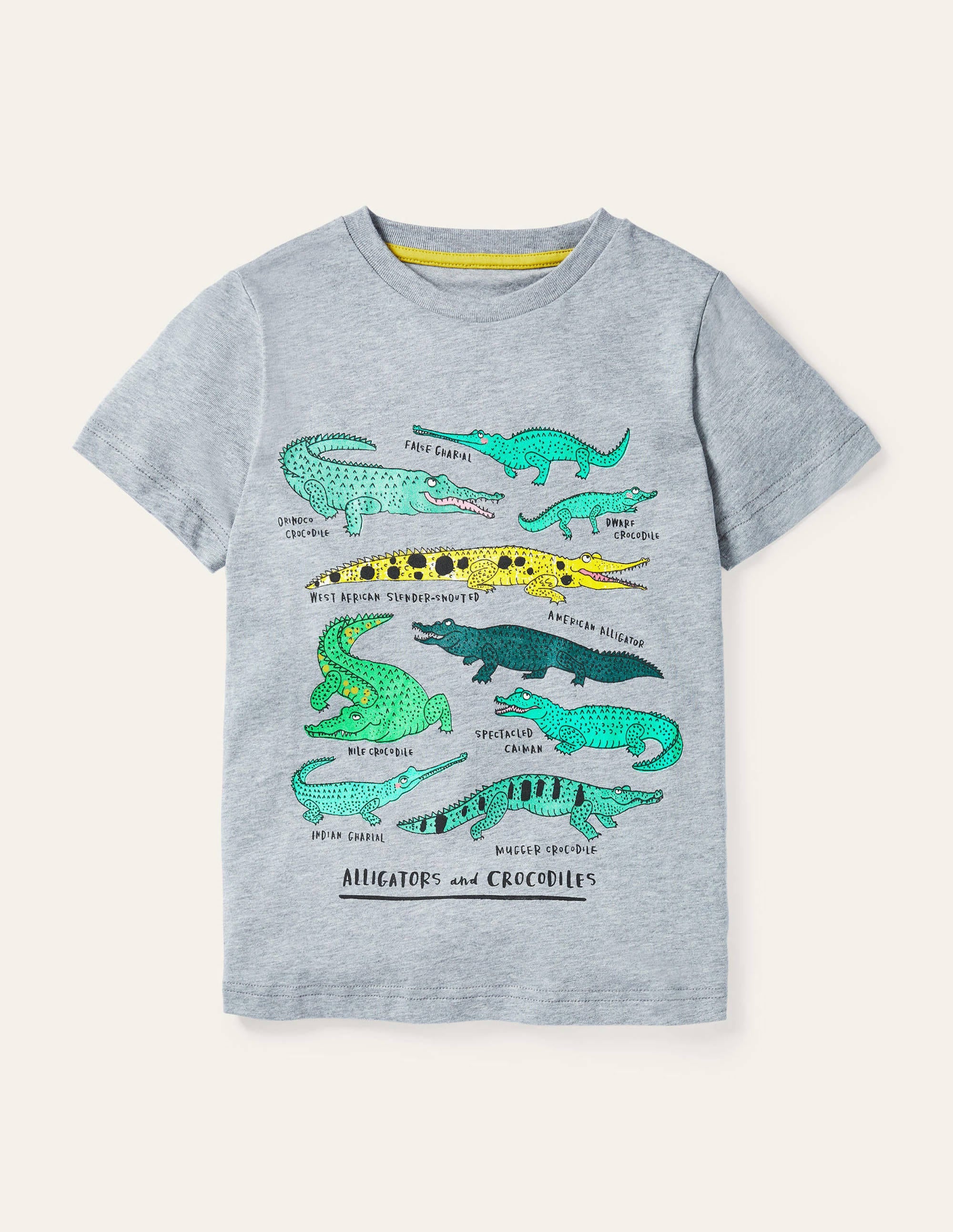 Graphic Animals T-shirt-Grey Marl Crocodiles - Image 1