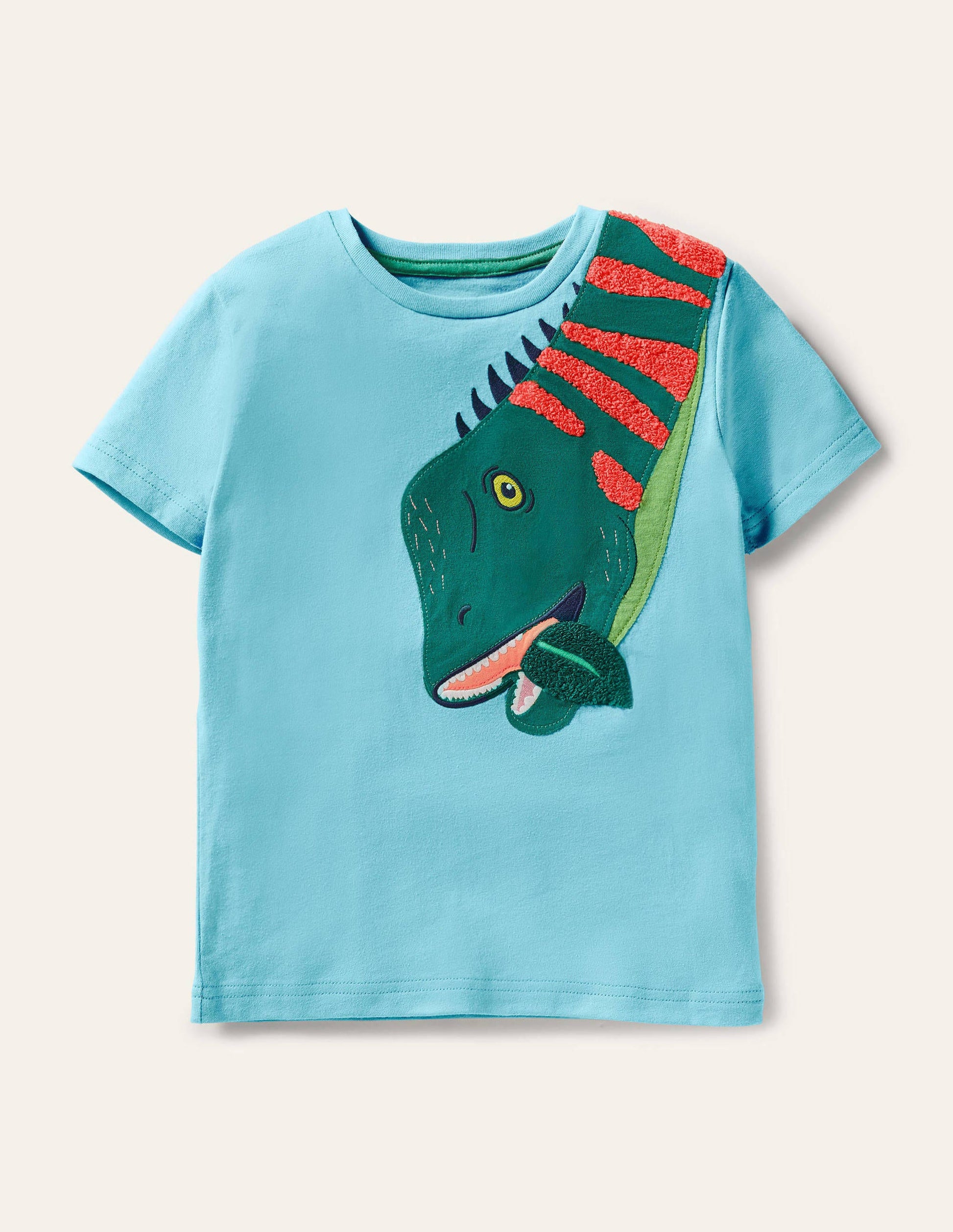 Bright Animal Appliqué T-shirt-Aqua Blue Dino-1