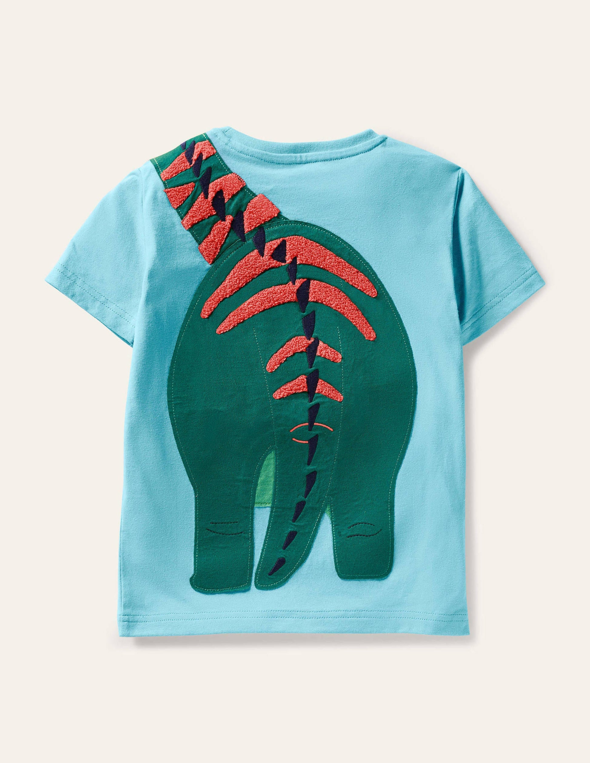 Bright Animal Appliqué T-shirt-Aqua Blue Dino-2