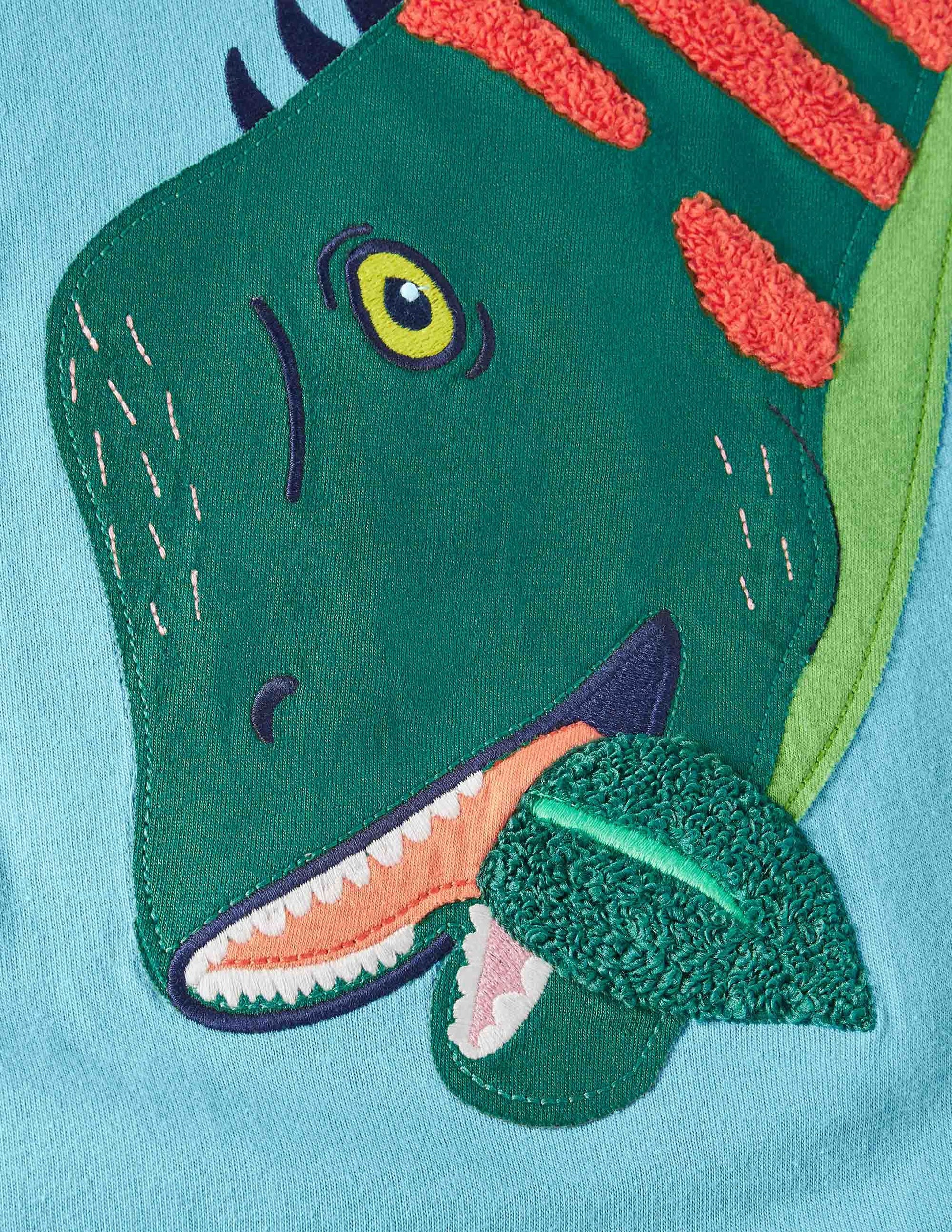 Bright Animal Appliqué T-shirt-Aqua Blue Dino-3