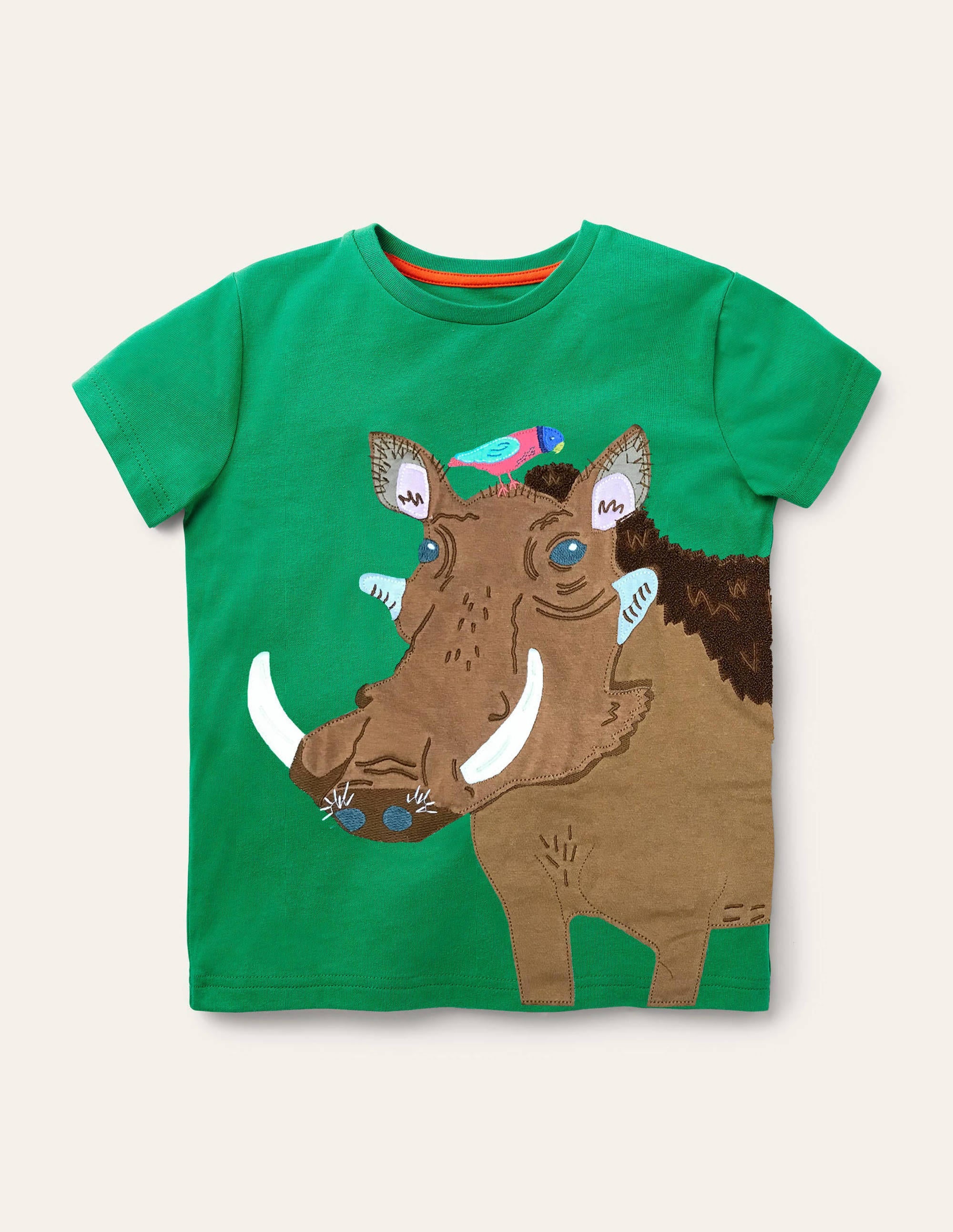 Exotic Animal Appliqué T-shirt-Sapling Green Warthog - Image 1