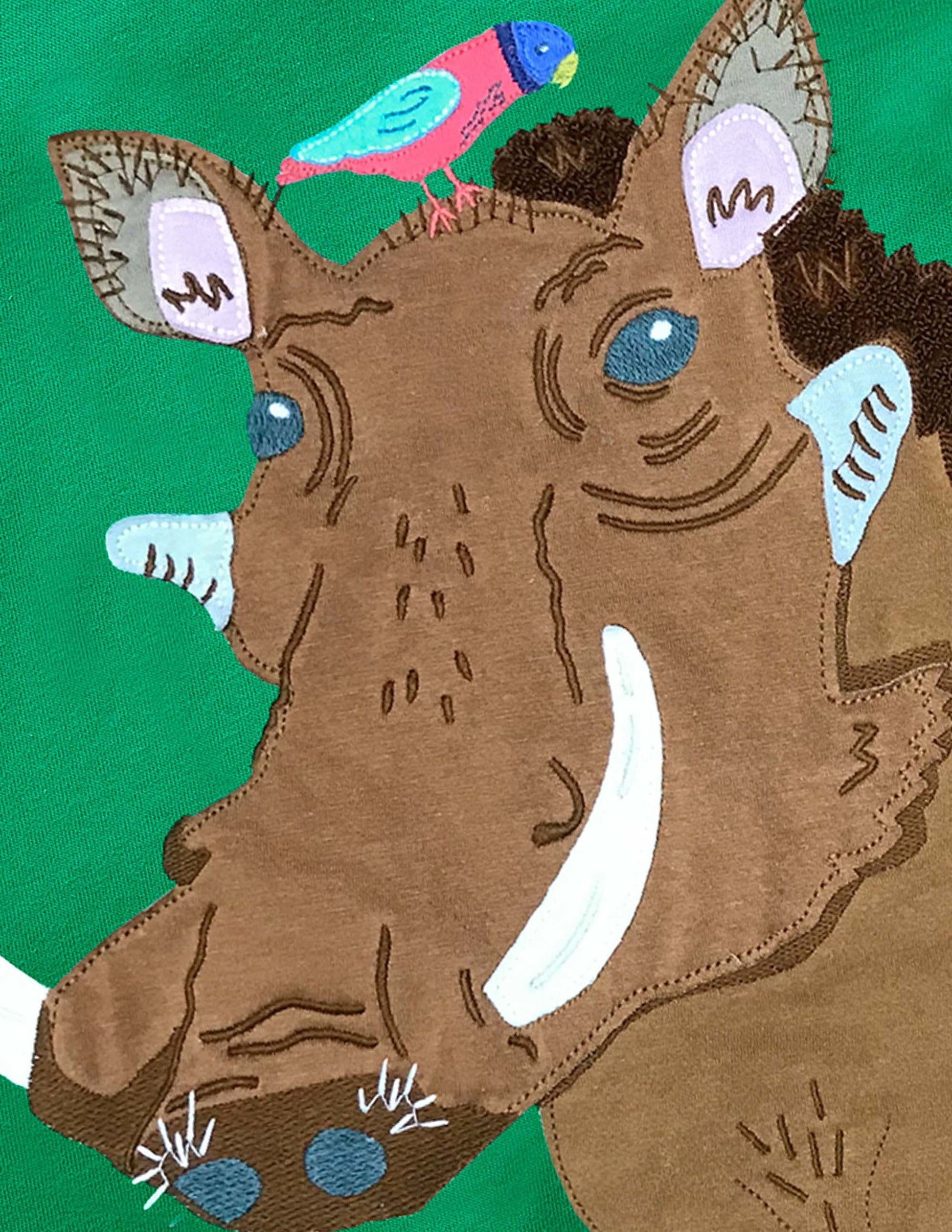 Exotic Animal Appliqué T-shirt-Sapling Green Warthog-3
