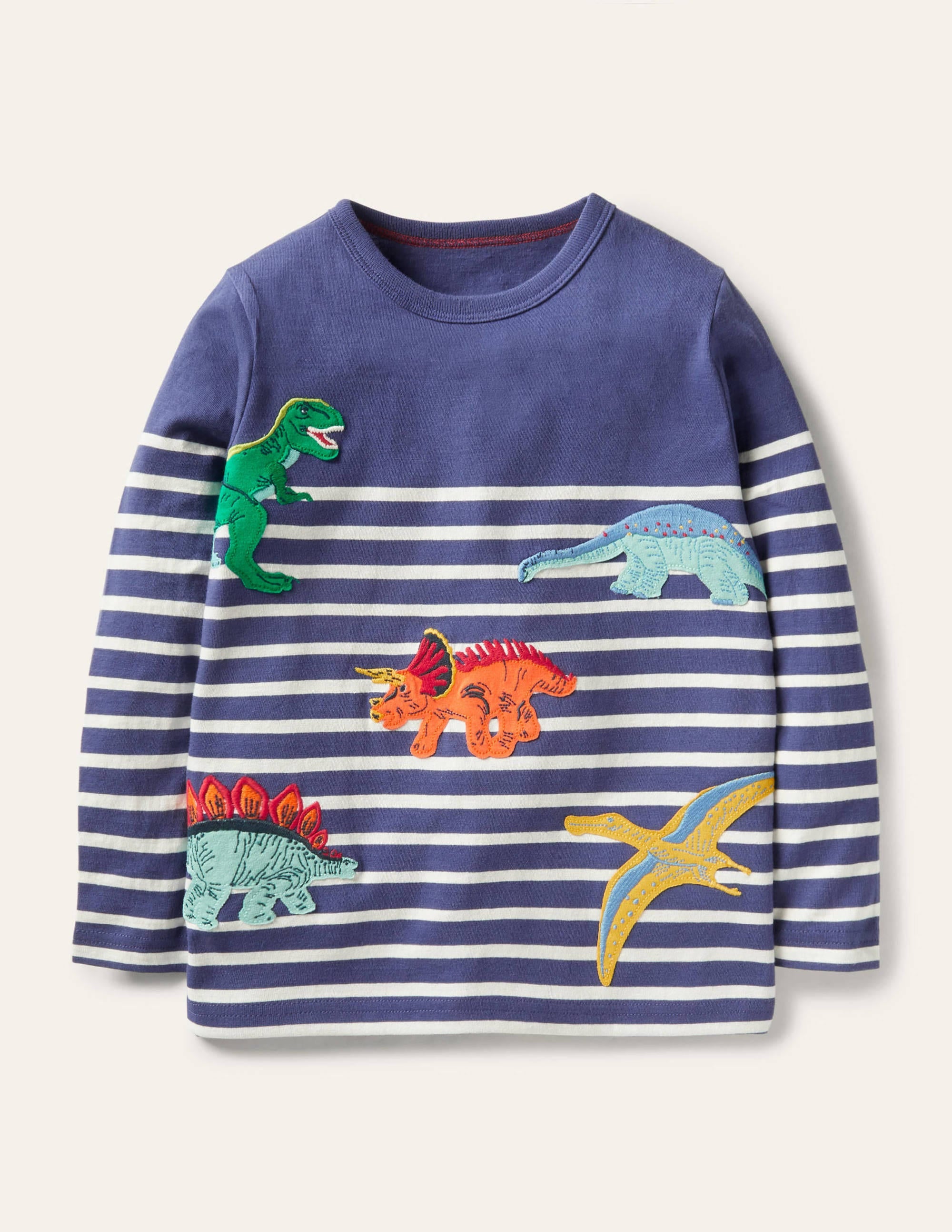 Appliqué Breton T-shirt-Starboard Blue/Ivory Dinos - Image 1