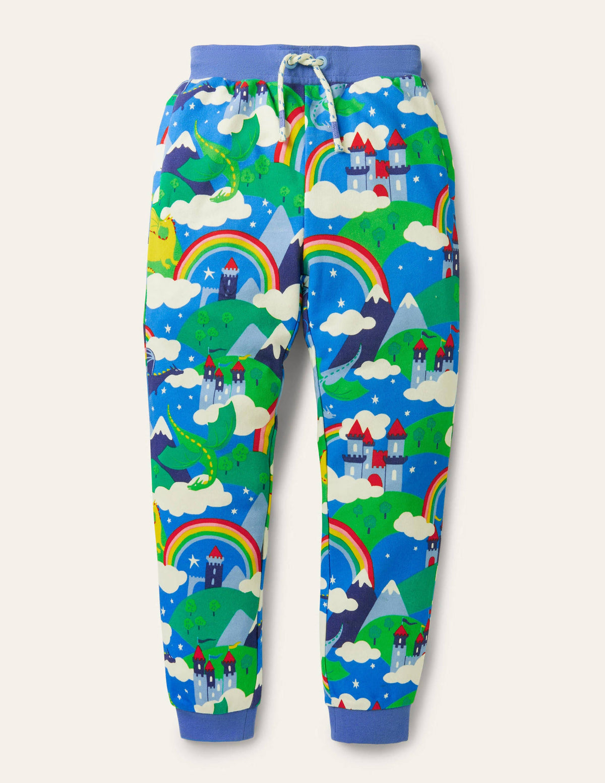 Printed Joggers-Blue Rainbow Dragon Sky - Image 1