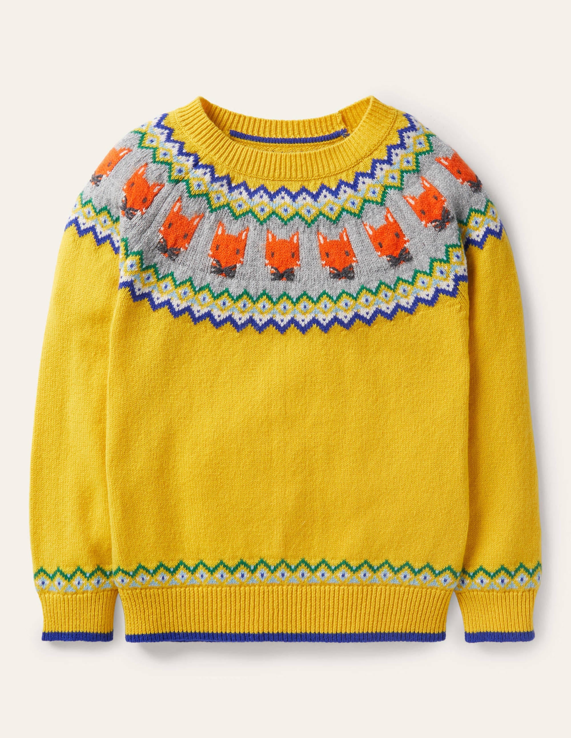 Fair Isle Crew Jumper-Honeycomb Yellow Foxes - Image 1