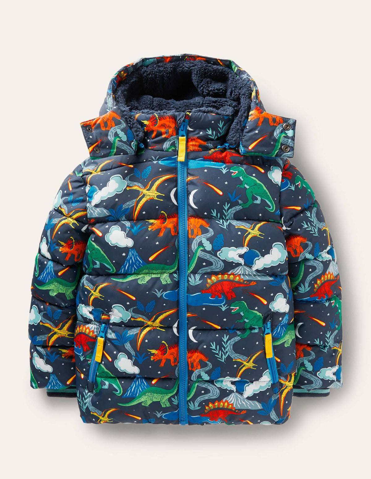 Shower-Resistant Padded Jacket-Soot Grey Dinosaurs - Image 1