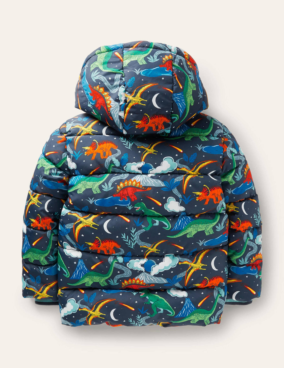 Shower-Resistant Padded Jacket-Soot Grey Dinosaurs - Image 2