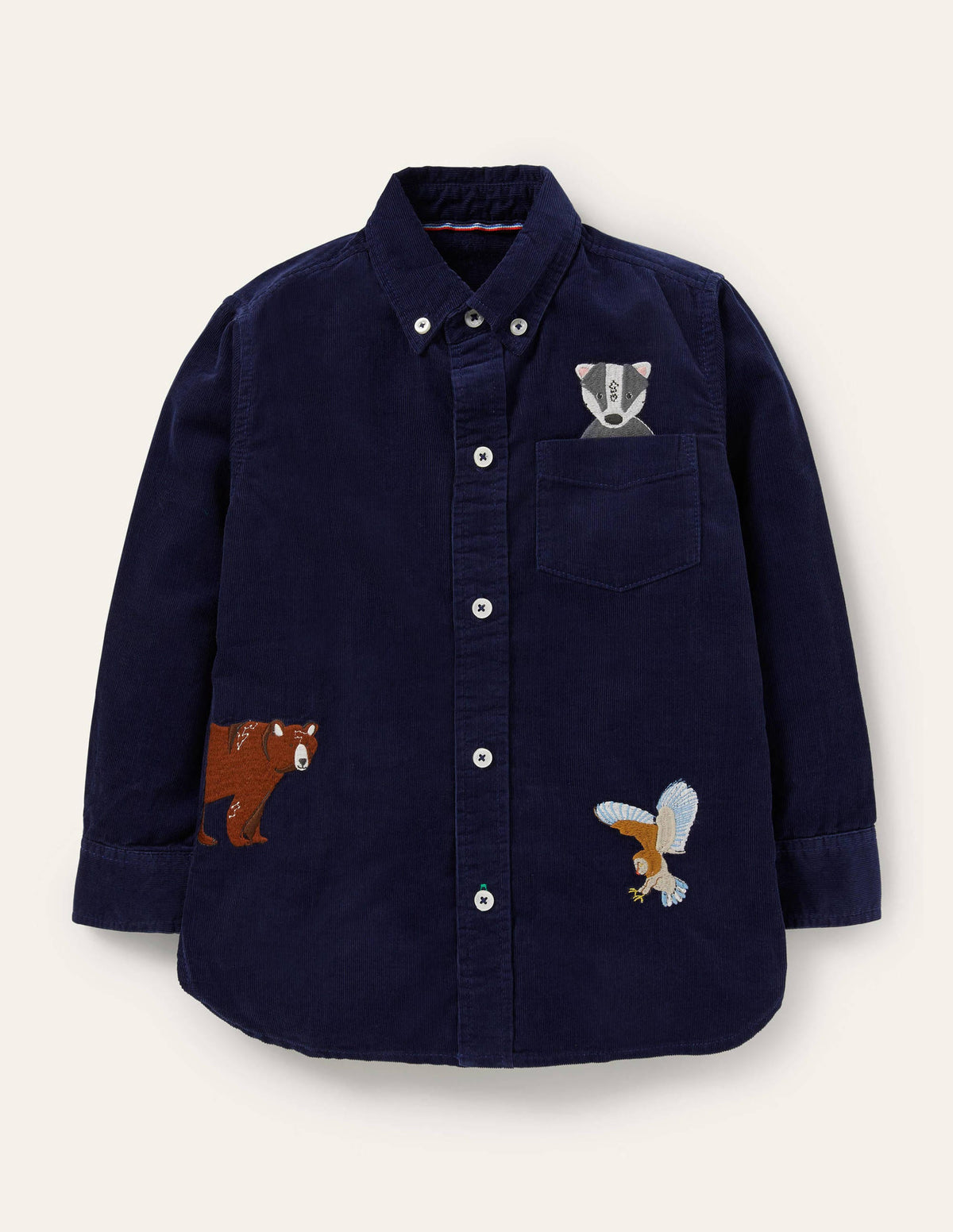 Embroidered Cord Shirt-College Navy Animals - Image 1