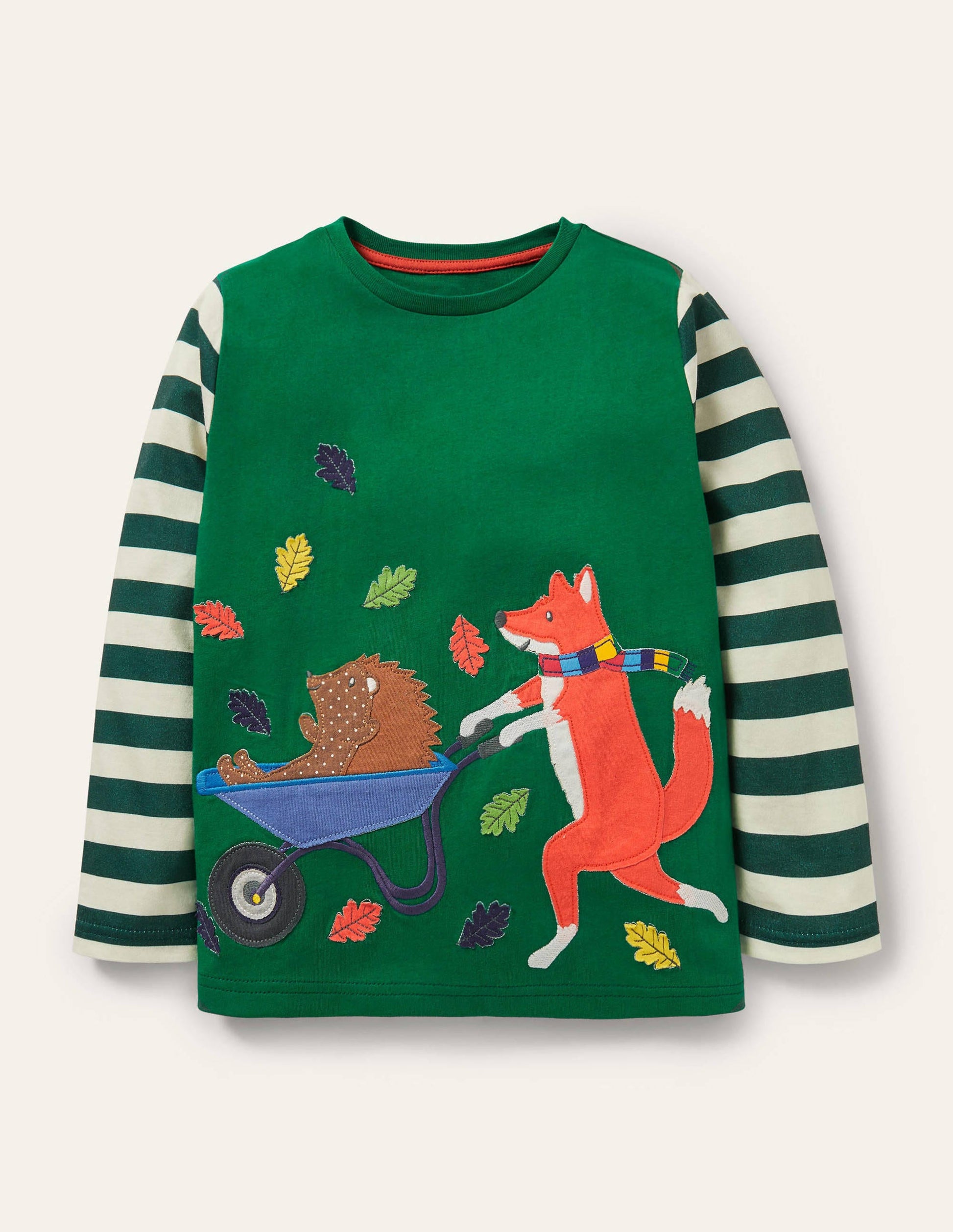 Woodland Appliqué T-shirt-Forest Green Wheelbarrow Fox-1