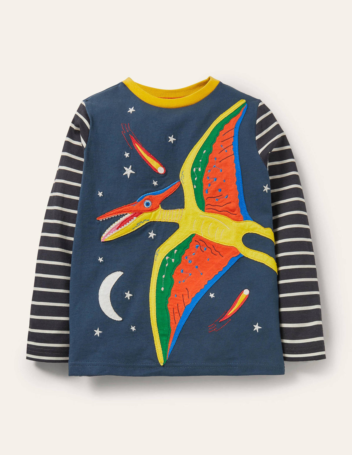 Wrap-around Appliqué T-shirt-Stormy Blue Pterodactyl-1