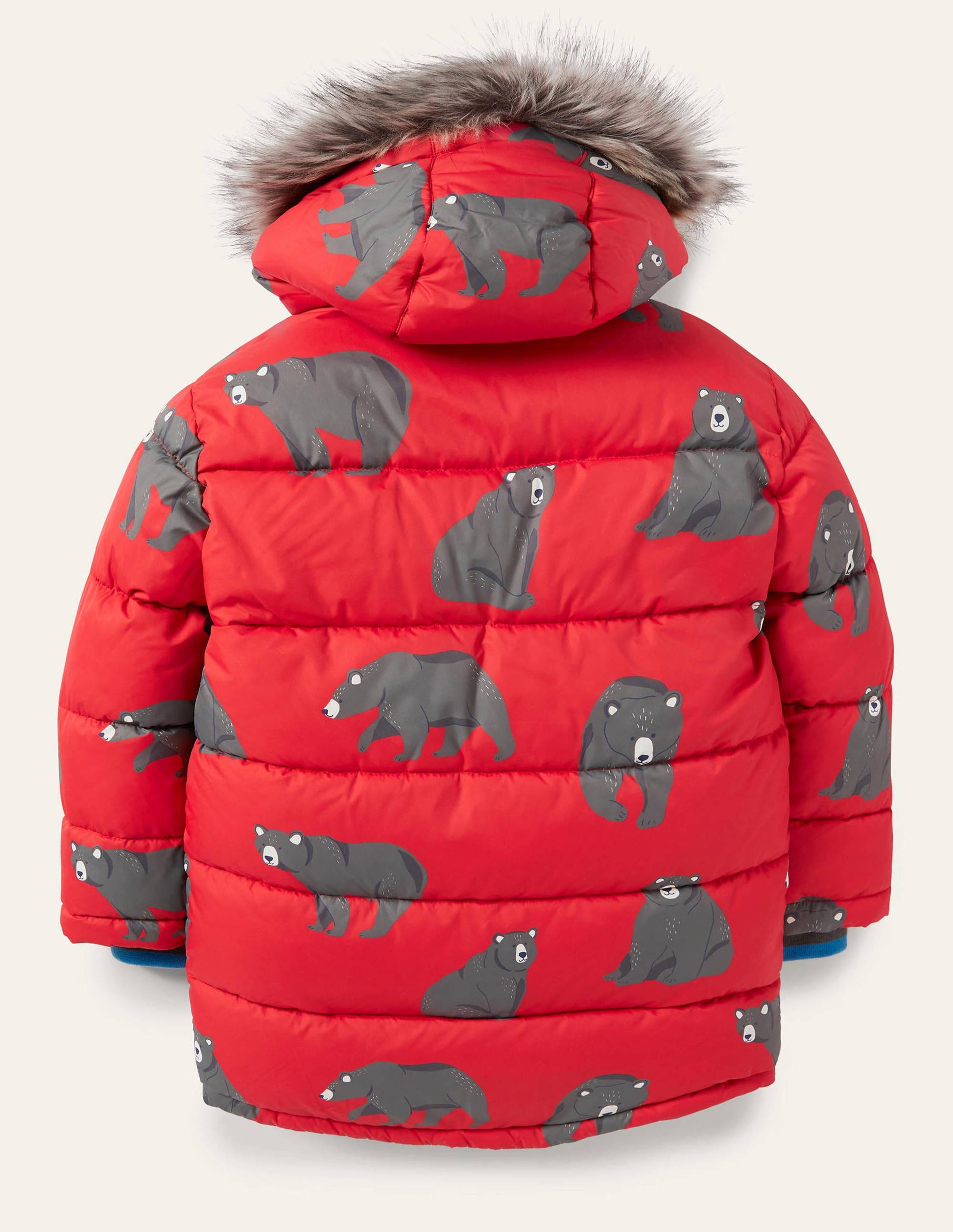 Longline Padded Jacket-Rockabilly Red Bears-2