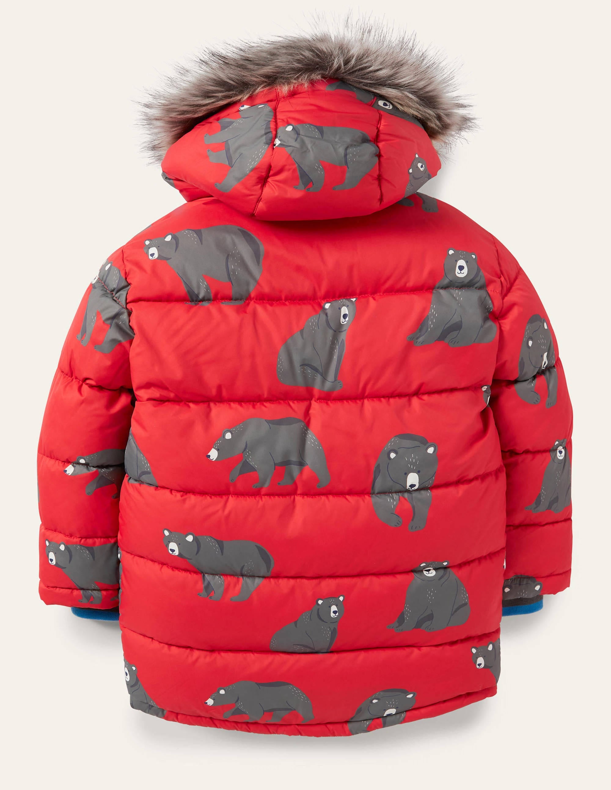 Longline Padded Jacket-Rockabilly Red Bears - Image 2