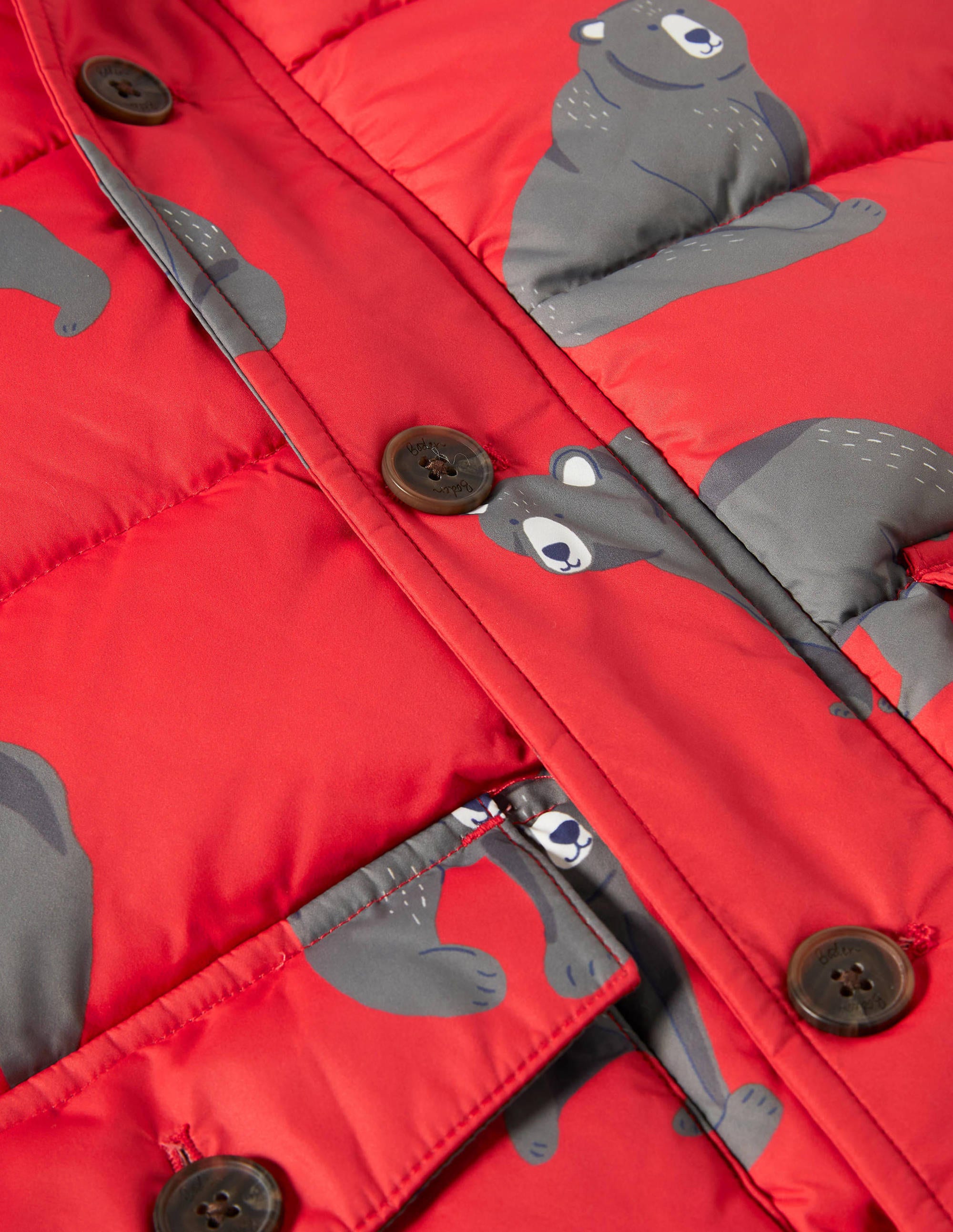 Longline Padded Jacket-Rockabilly Red Bears - Image 3
