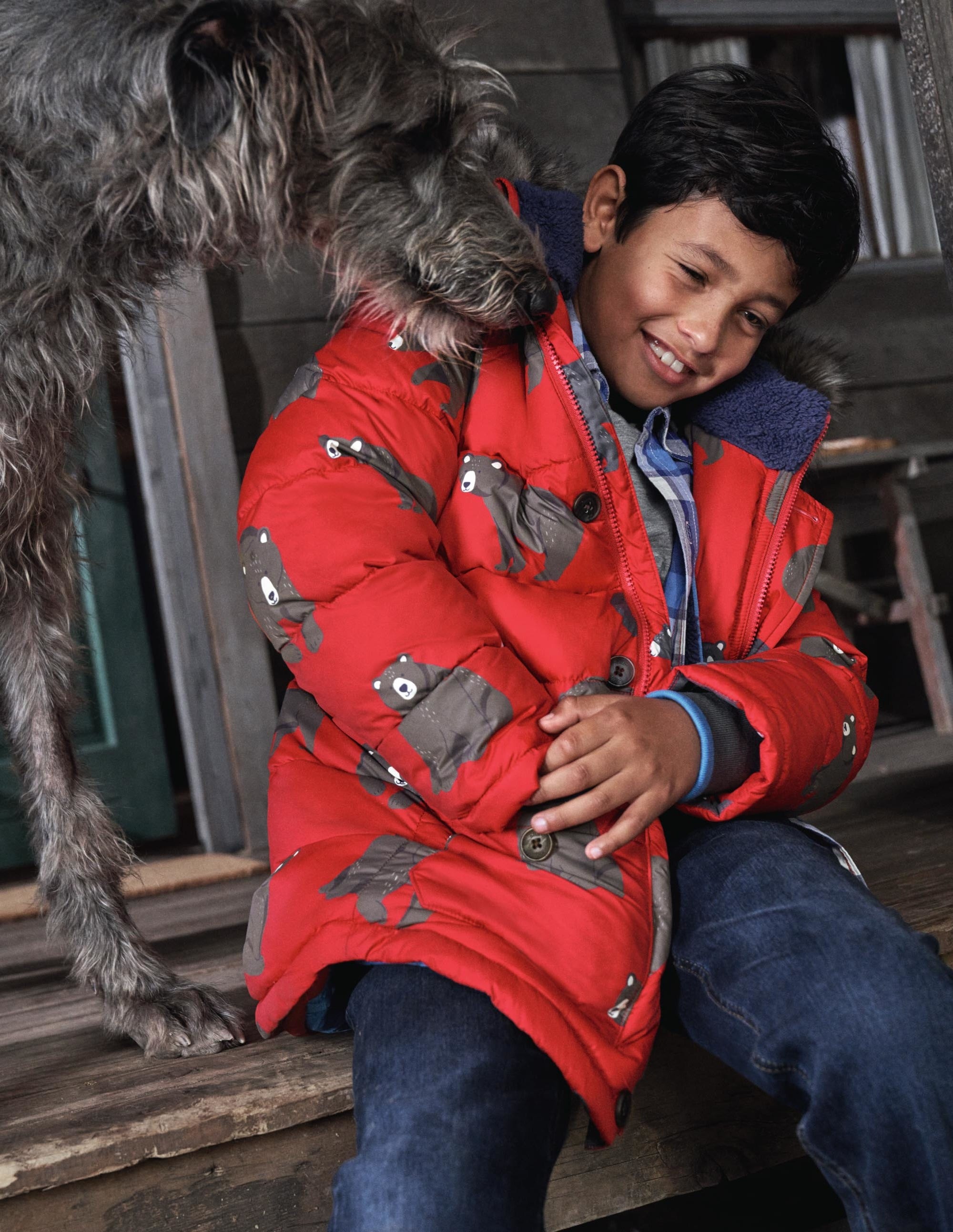 Longline Padded Jacket-Rockabilly Red Bears - Image 4