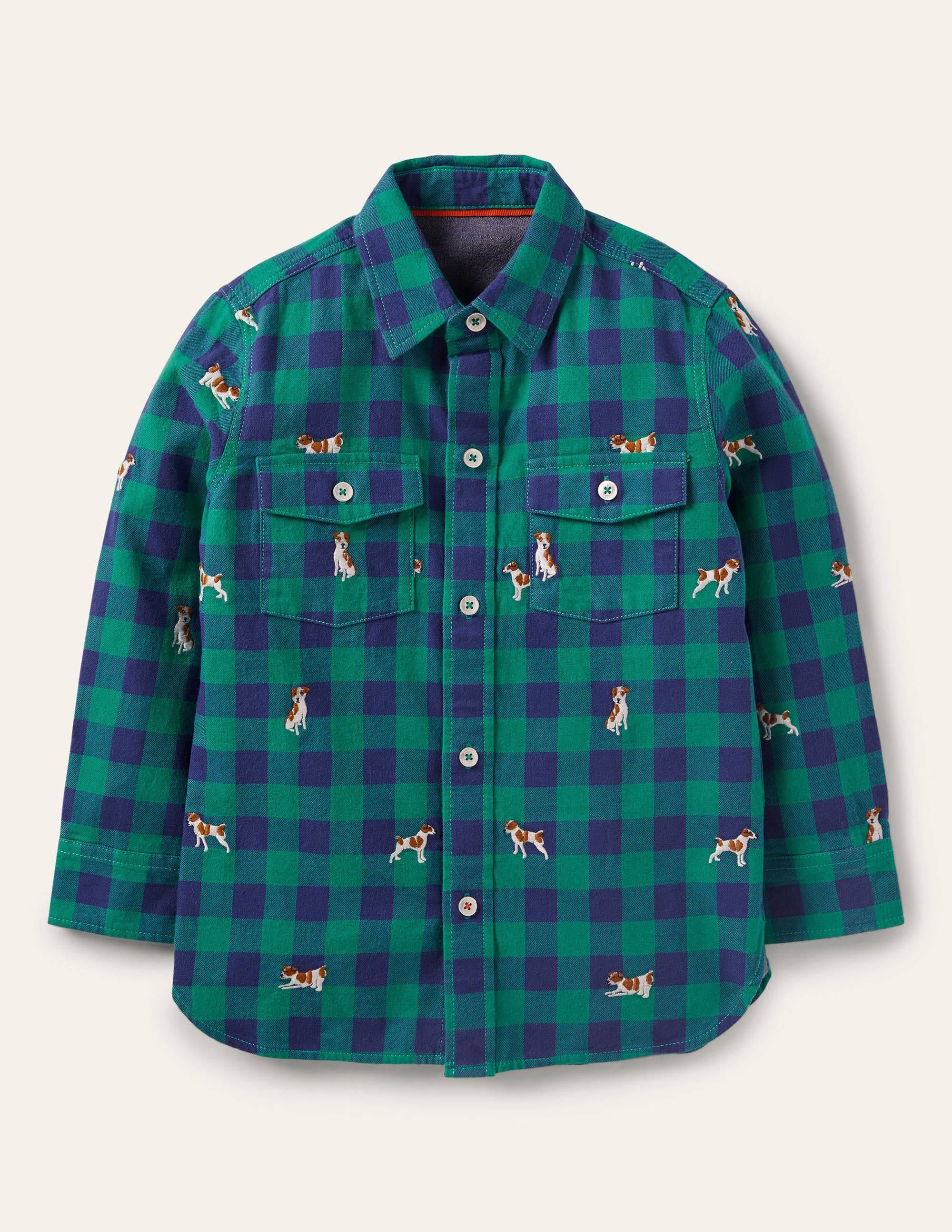 Cosy Embroidered Check Shirt-Blue/Green Sprout - Image 1