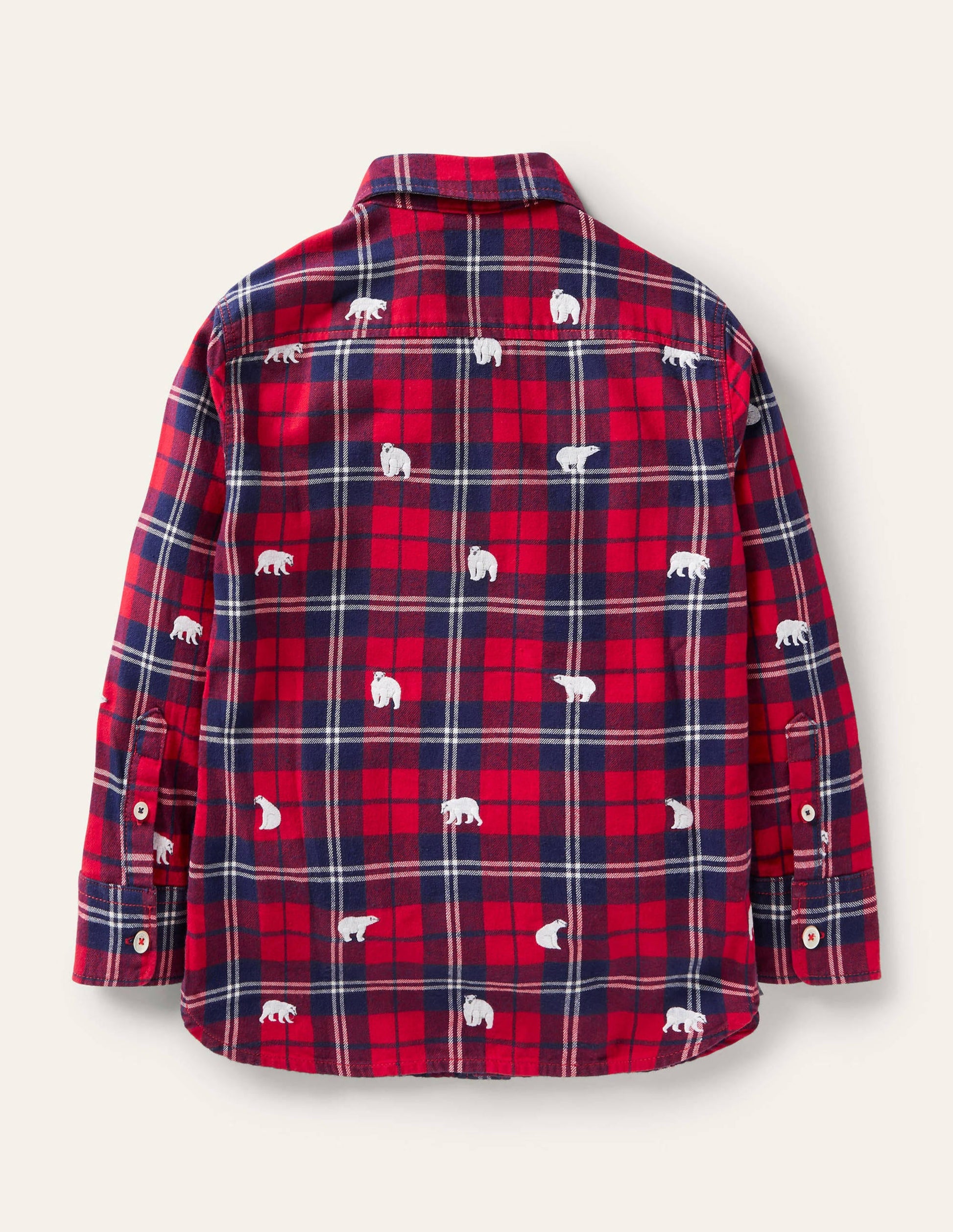 Cosy Embroidered Check Shirt-Rockabilly Red/Navy Polar Bear-2