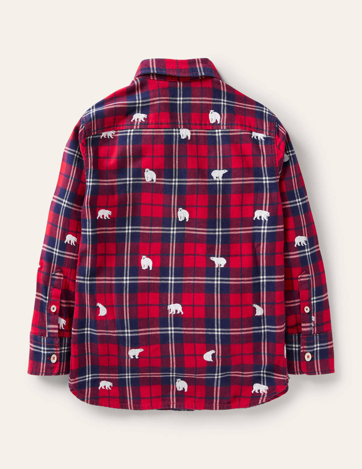 Cosy Embroidered Check Shirt-Rockabilly Red/Navy Polar Bear - Image 2